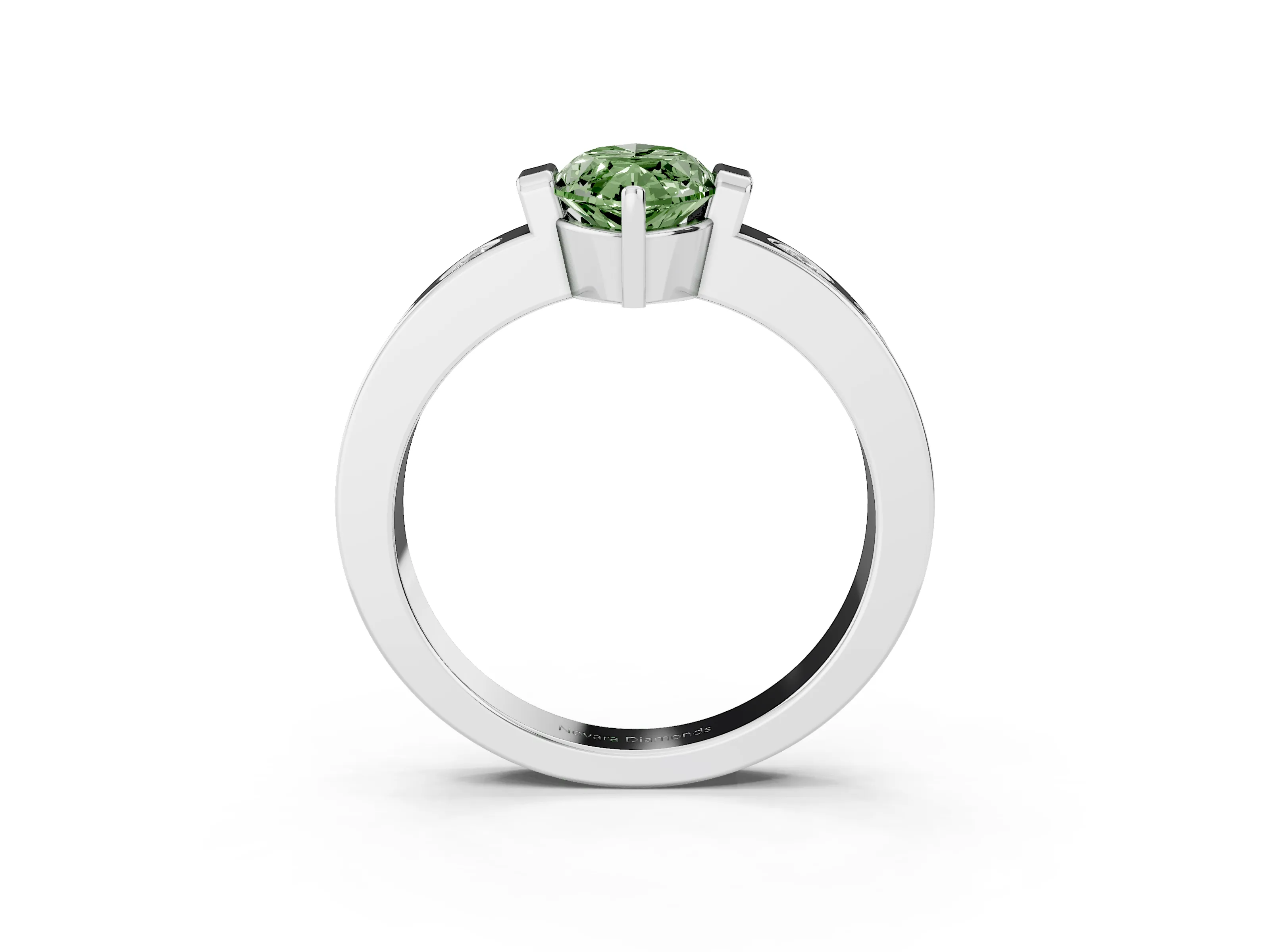 Fancy Green Marquise Cut Diamond Channel-Set Band Ring Set in White gold with Bezel Prong Setting