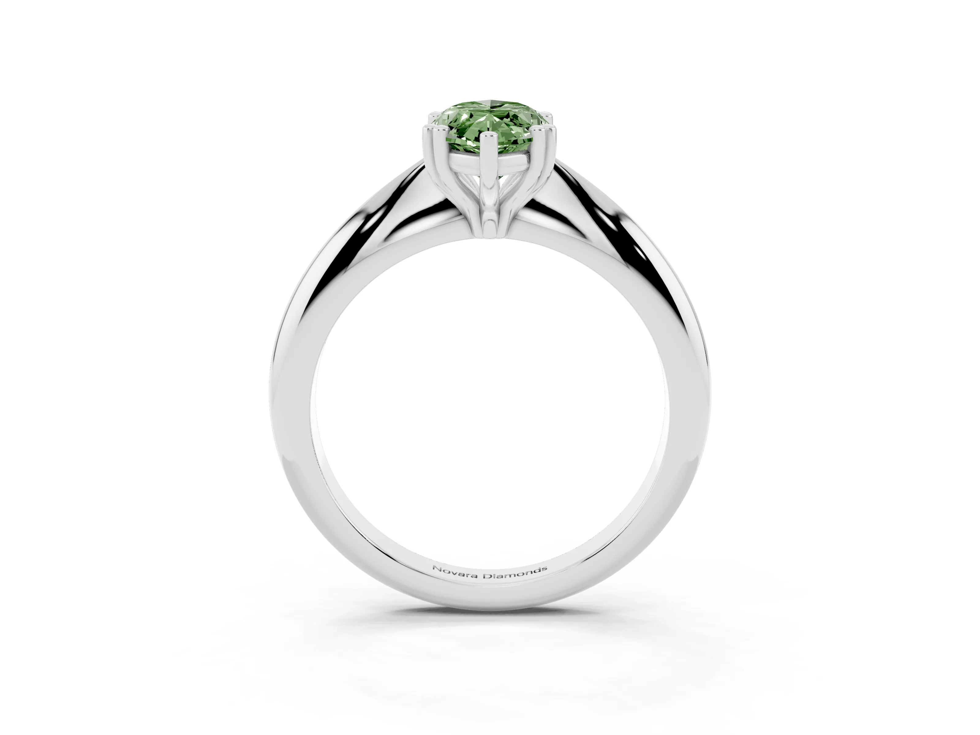 Fancy Green Marquise Cut Diamond Solitaire Engagement Ring Set in White gold with Tapered Band and Prong Setting