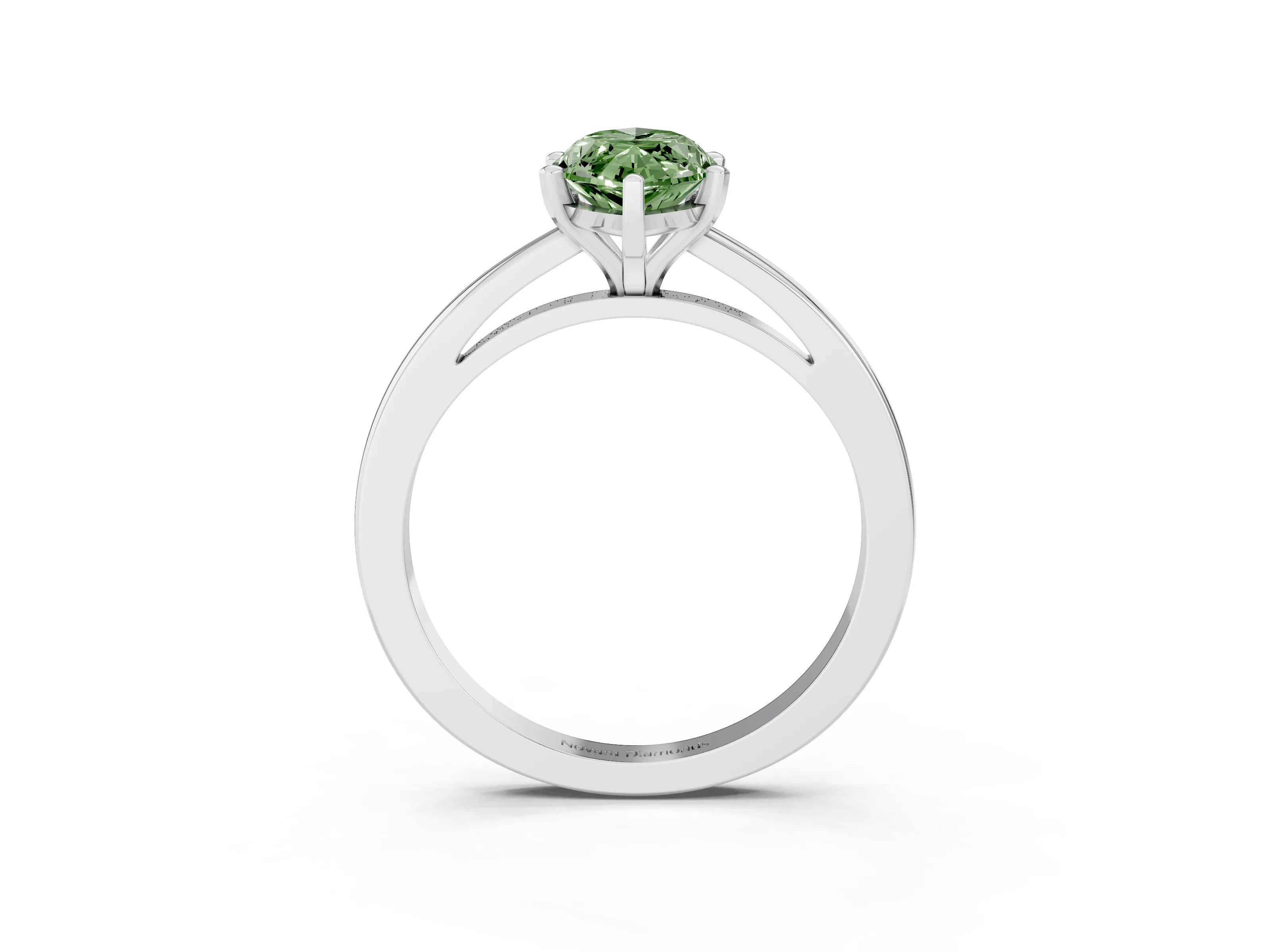 Fancy Green Marquise Cut Diamond Solitaire Engagement Ring Set in Platinum with Prong Setting on a Classic Band
