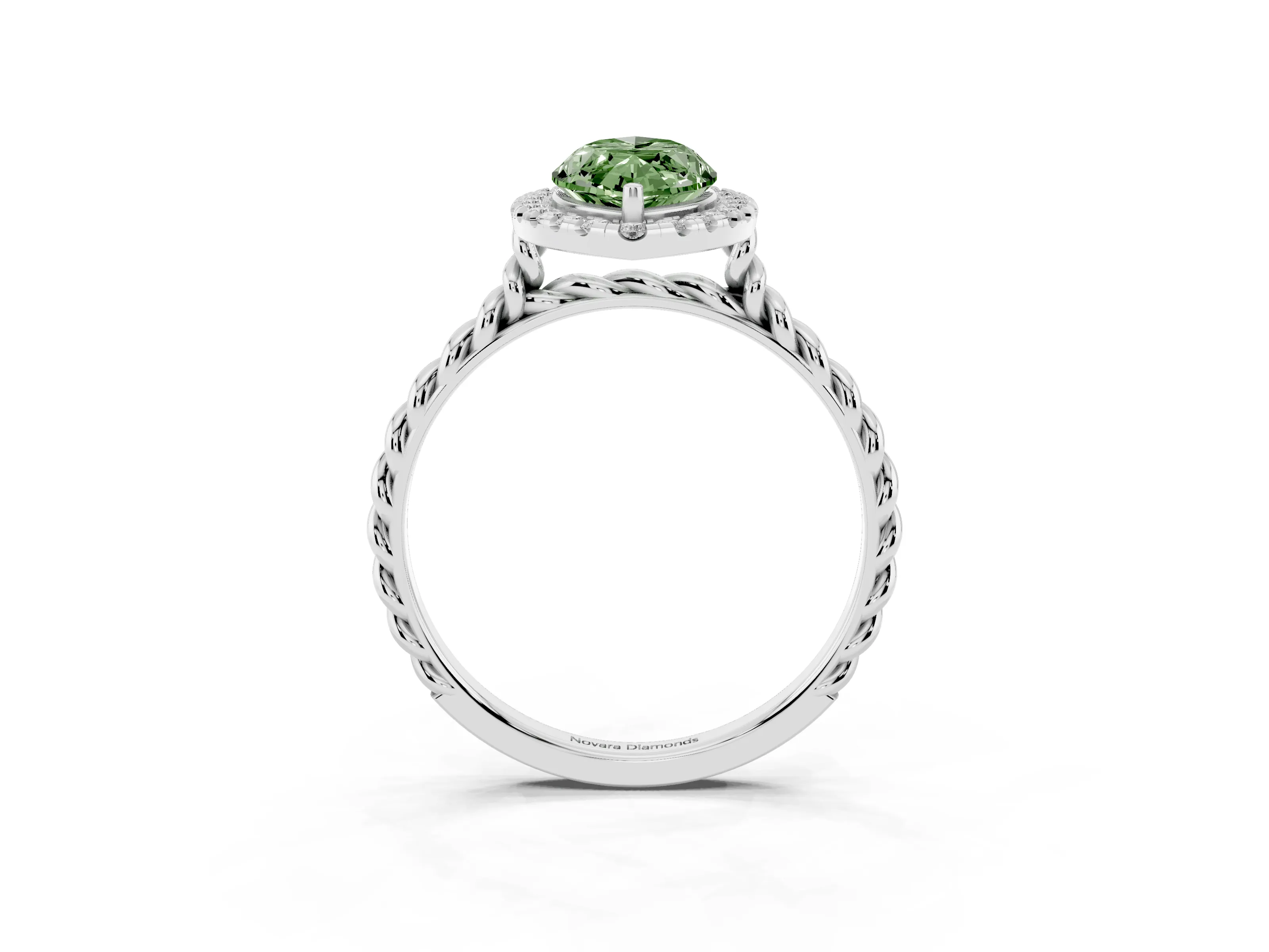 Fancy Green Marquise Cut Diamond Halo Ring Set in White gold with Plain Twisted Band