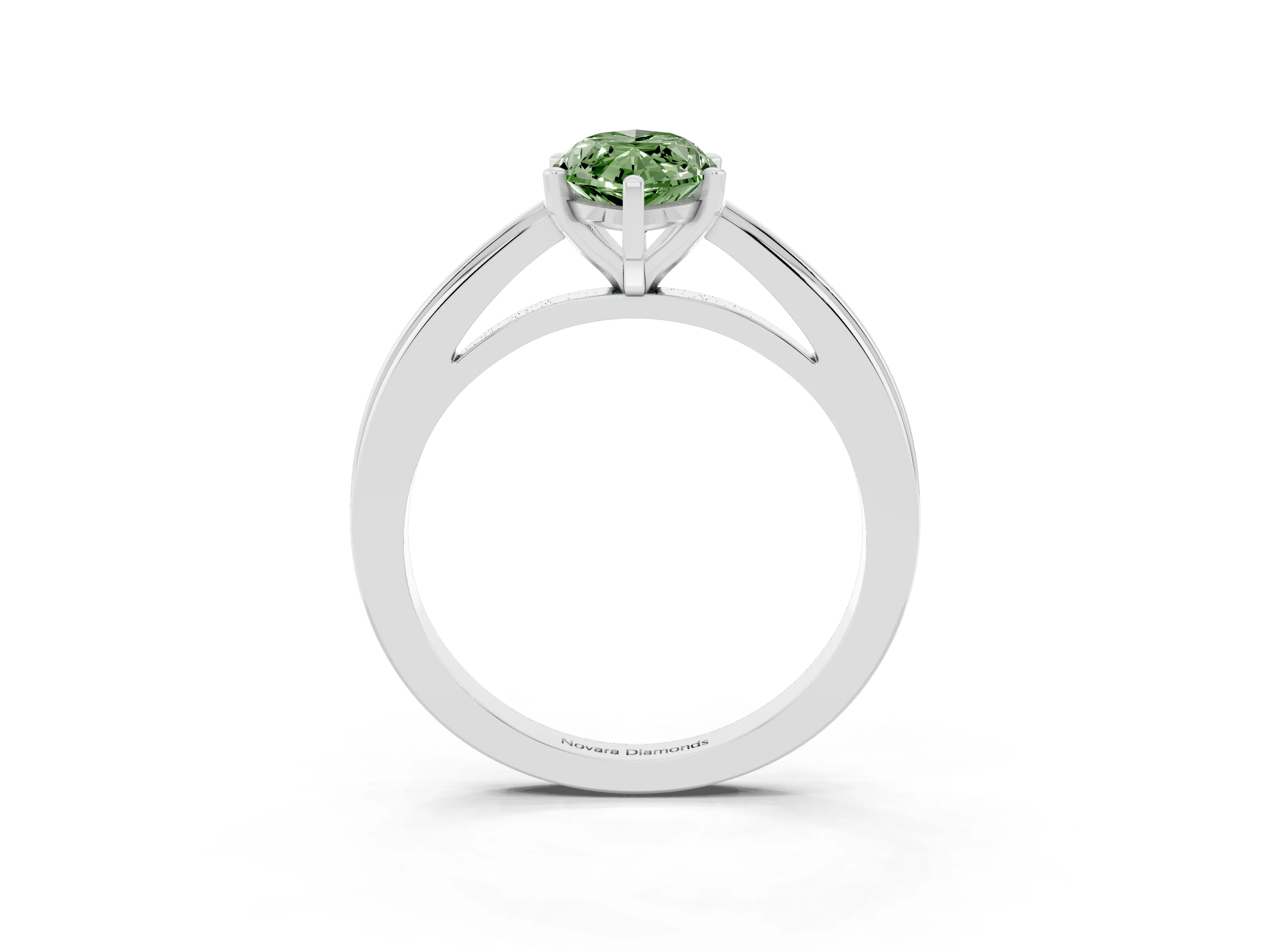 Fancy Green Marquise Cut Diamond Solitaire Ring Set in Platinum with Prong Setting and Classic Band