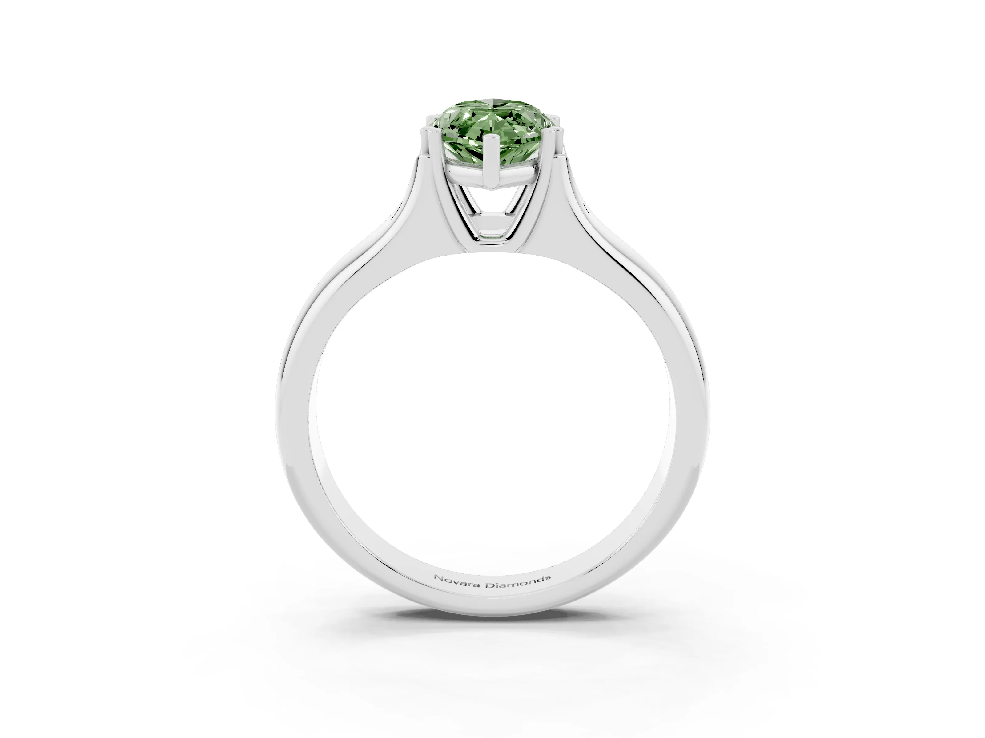 Fancy Green Marquise Cut Diamond Solitaire Ring Set in White gold with Wide Band and Prong Setting