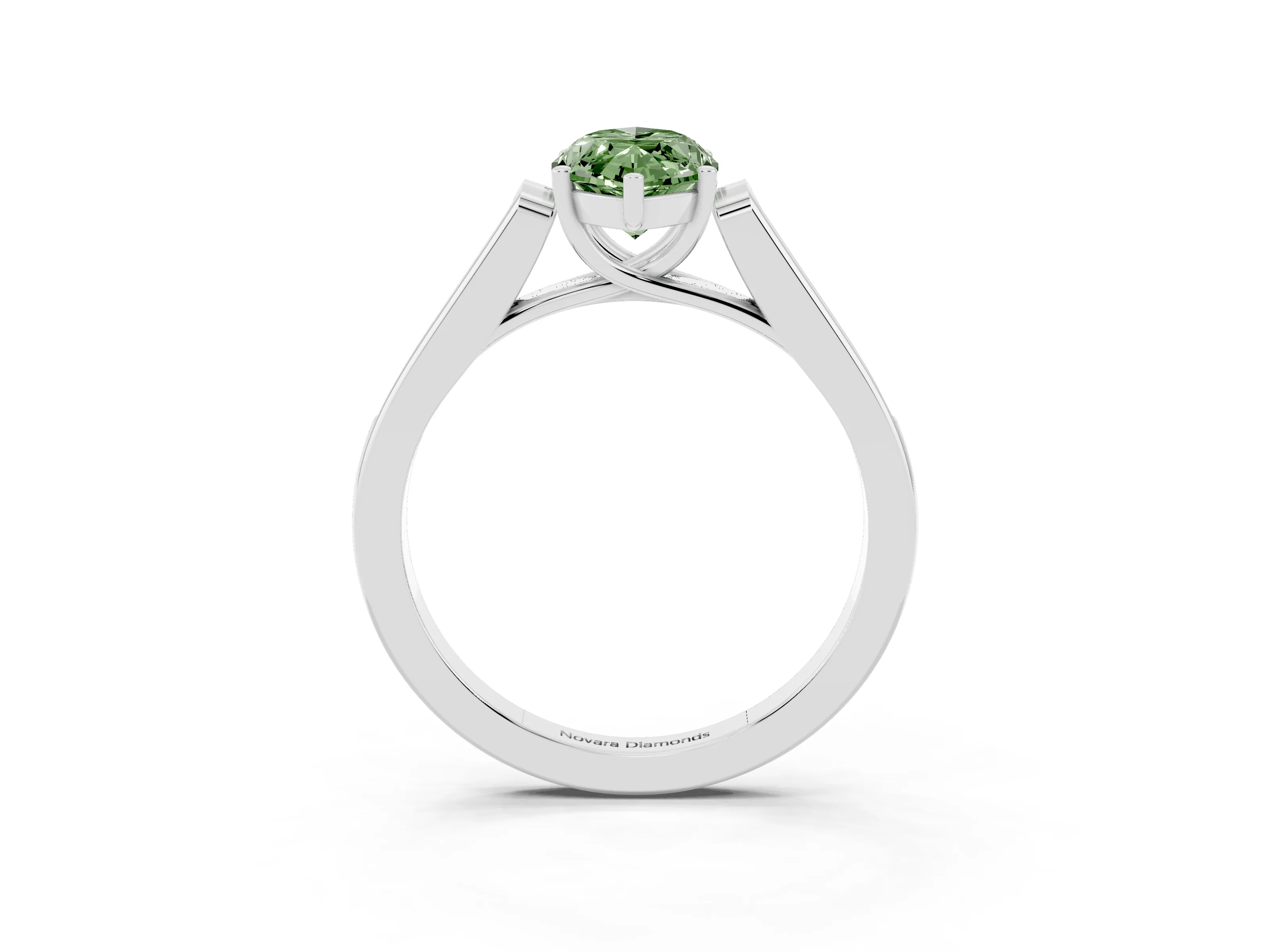 Fancy Green Marquise Cut Diamond Solitaire Cathedral Engagement Ring Set in White gold with Channel-Set Band and Prong Setting