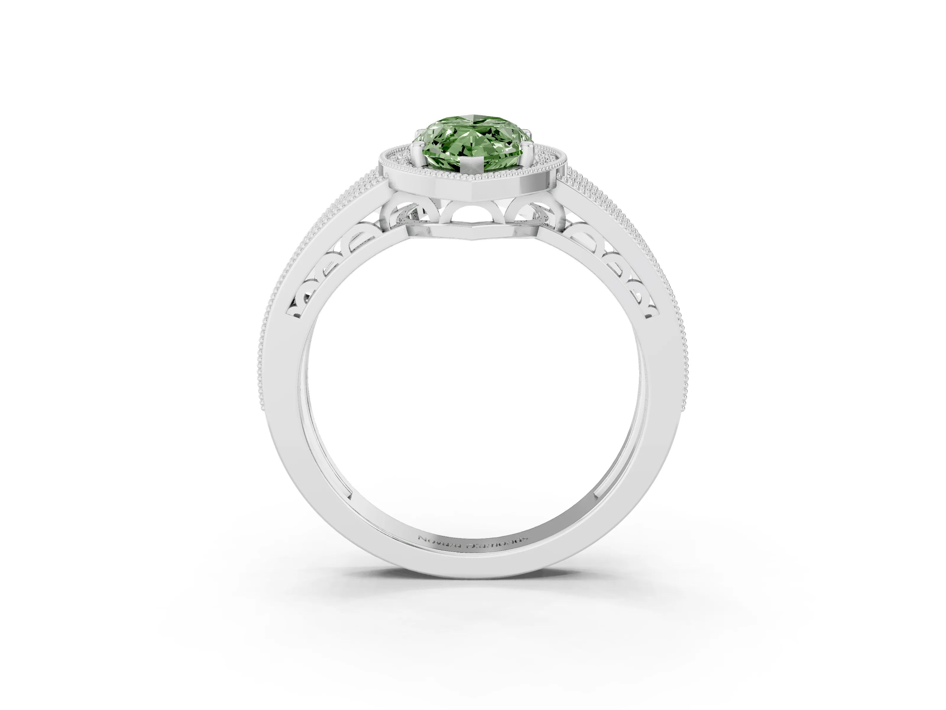 Fancy Green Marquise Cut Diamond Halo Ring Set in Silver with Accent Split Shank and Prong Setting