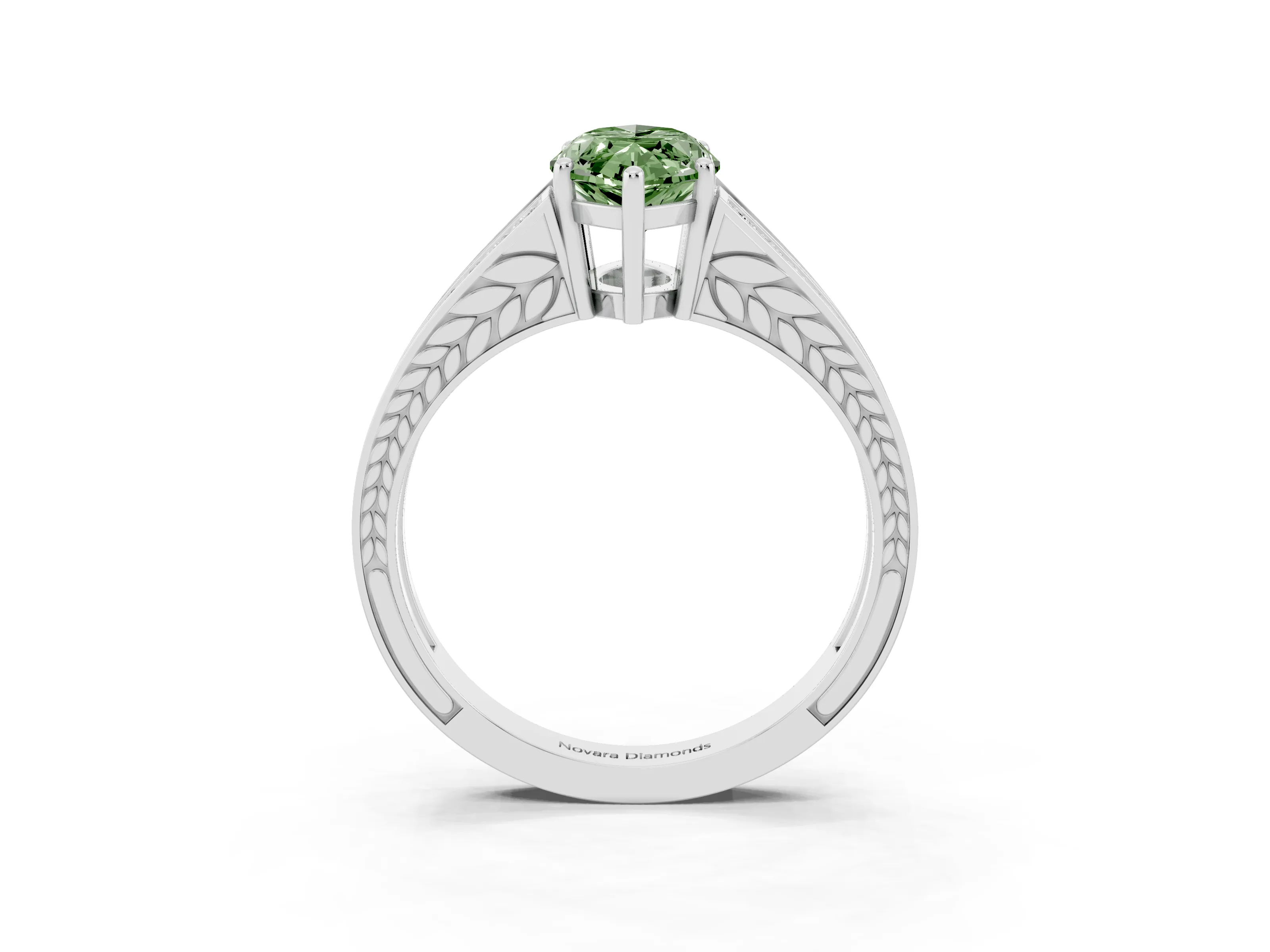 Fancy Green Marquise Cut Diamond Split Shank Ring Set in Platinum with Pavé Band and Prong Setting