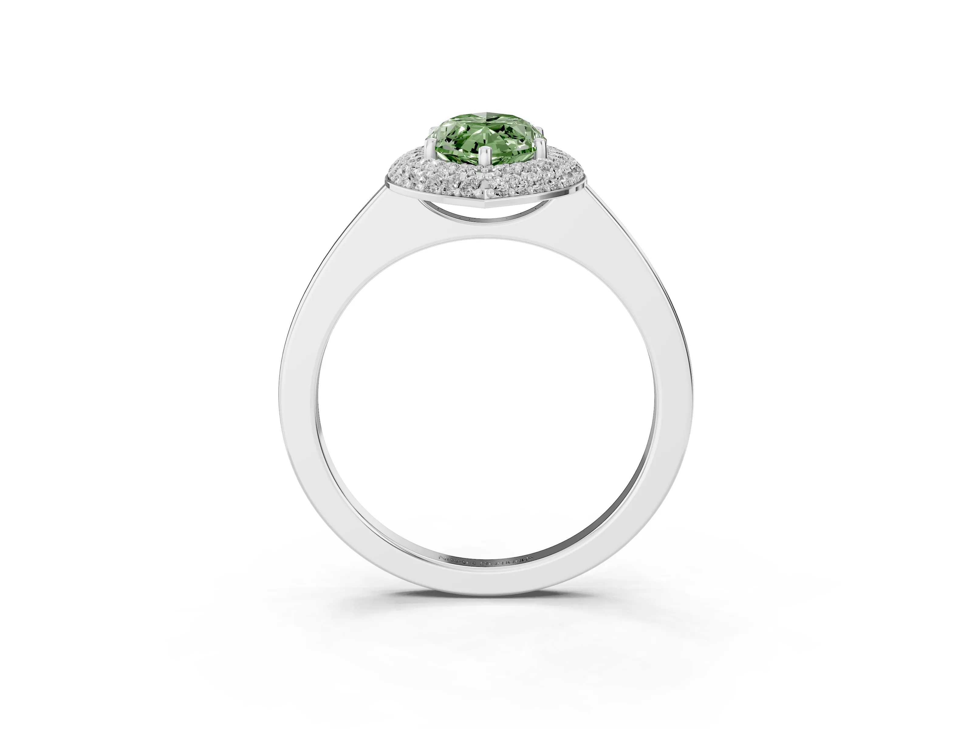 Fancy Green Marquise Cut Diamond Halo Engagement Ring Set in Platinum with Solitaire Band and Prong Setting