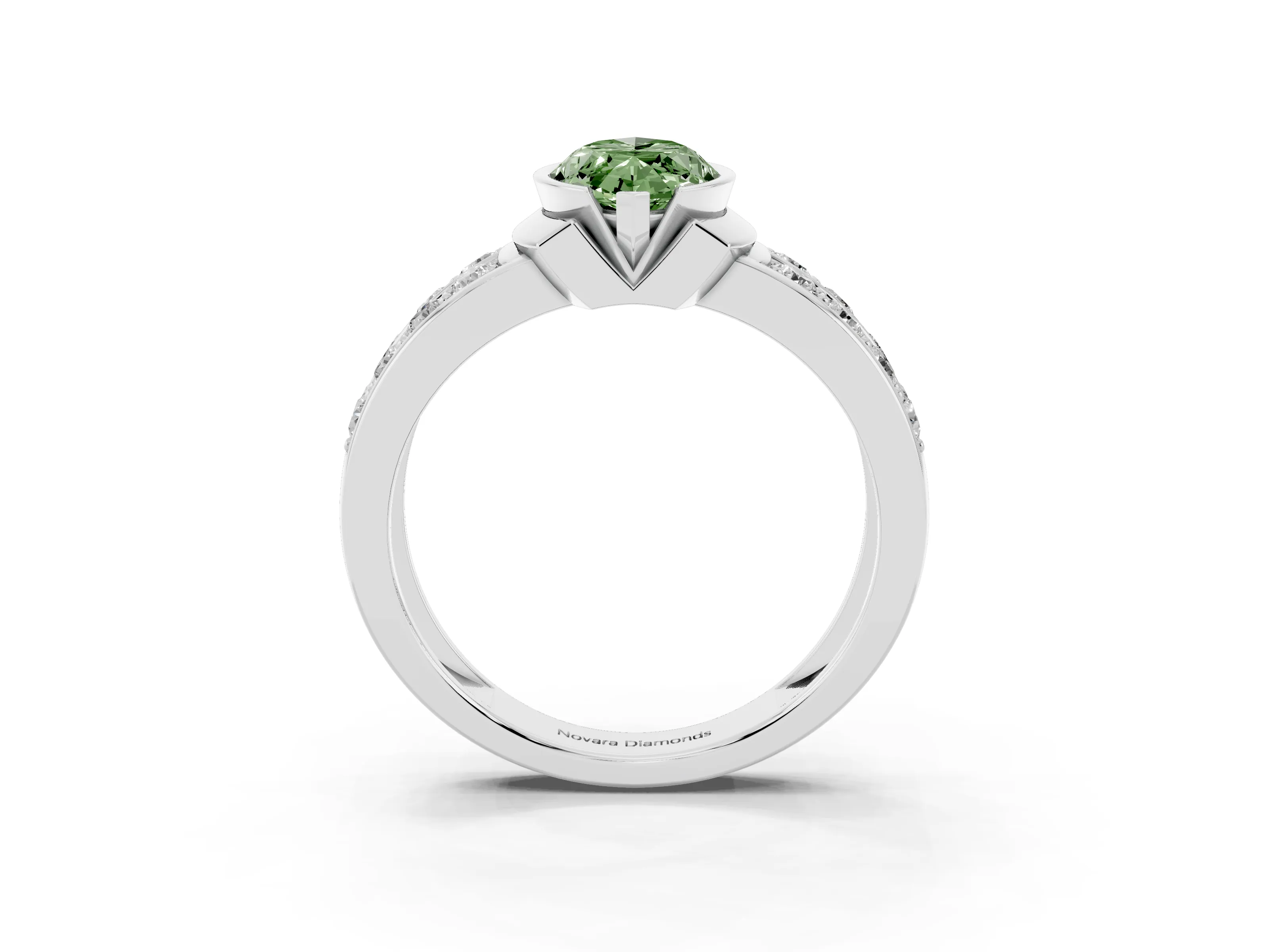 Fancy Green Marquise Cut Diamond Wide Channel Set Band Ring Set in Silver with Bezel Setting