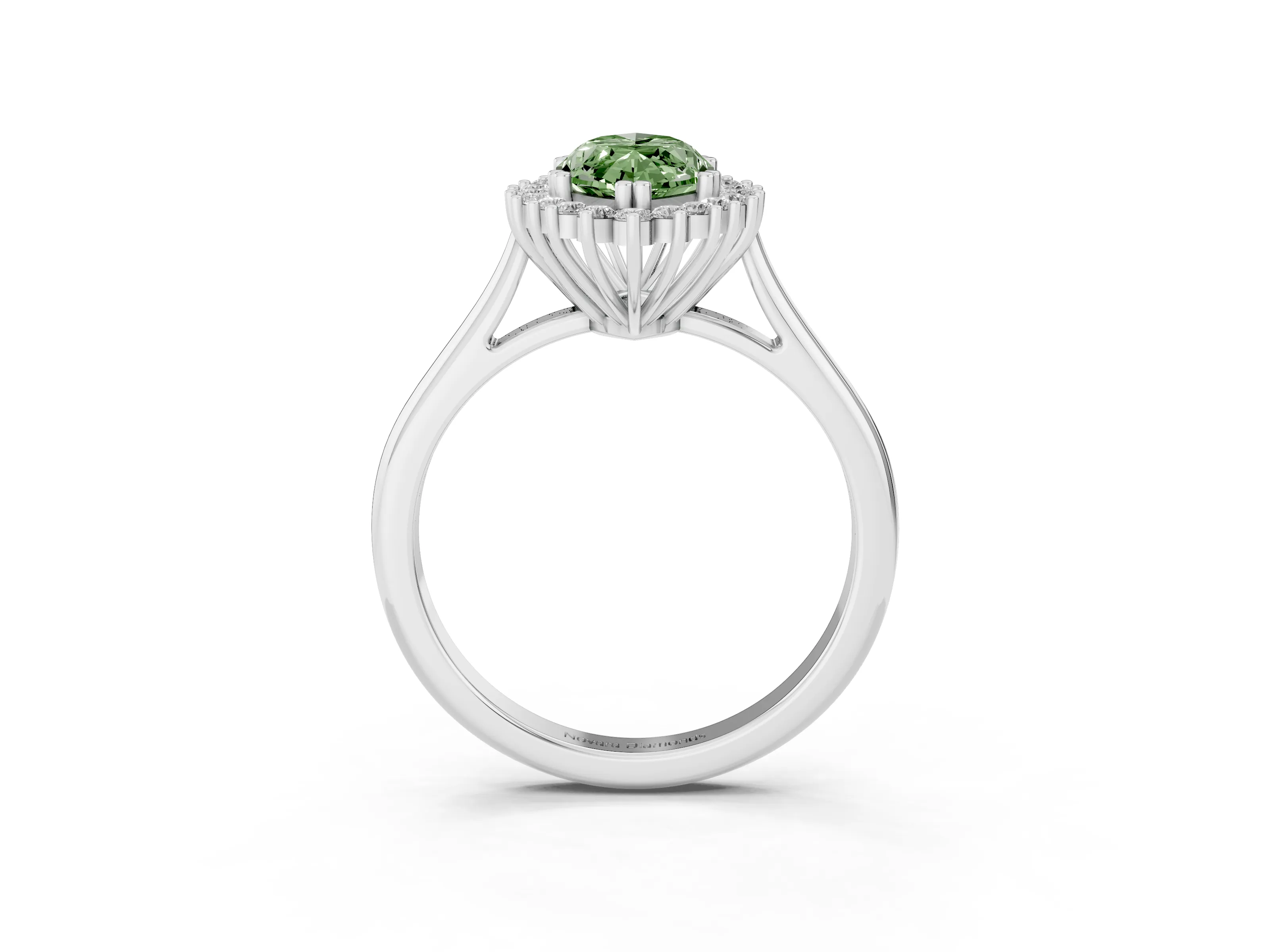 Fancy Green Marquise Cut Diamond Halo Ring Set in Silver with Plain Solitaire Band and Prong Setting