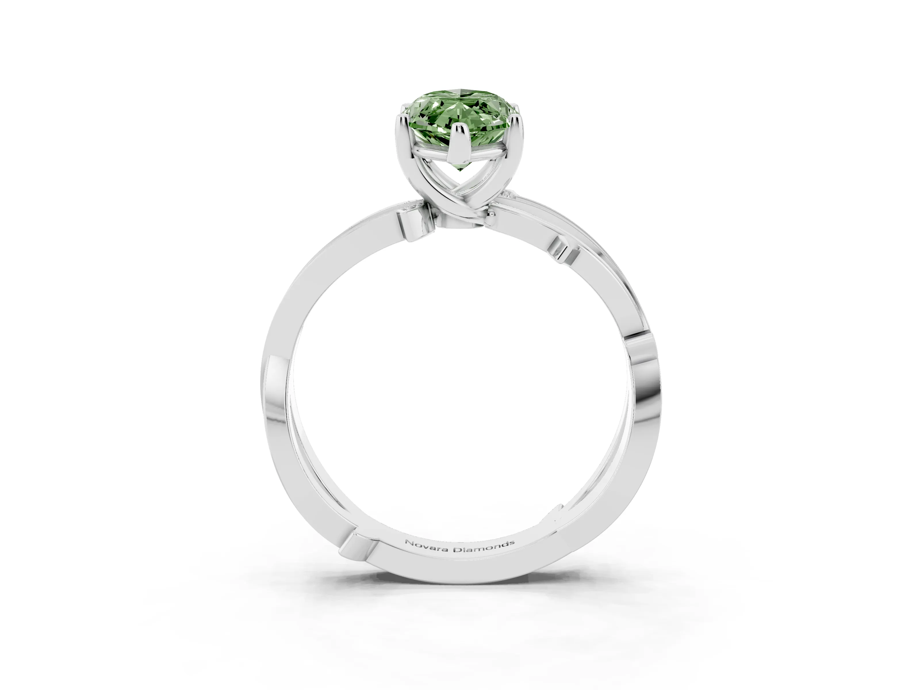 Fancy Green Marquise Cut Diamond Pavé Twist Band Solitaire Ring Set in Silver with Prong Setting