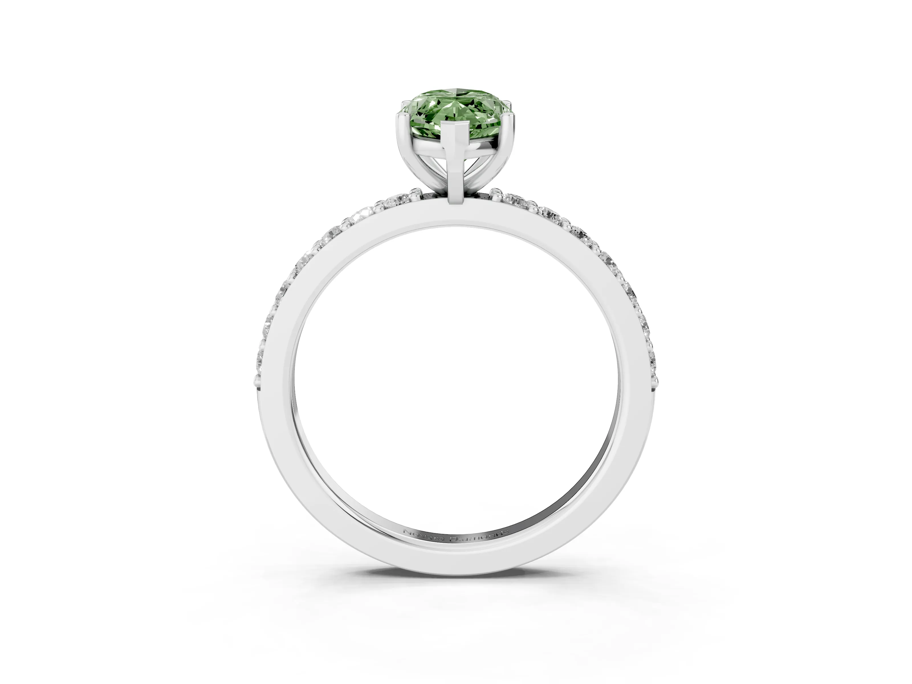 Fancy Green Marquise Cut Diamond Solitaire Set in White gold with Round Pavé Band and Prong Setting