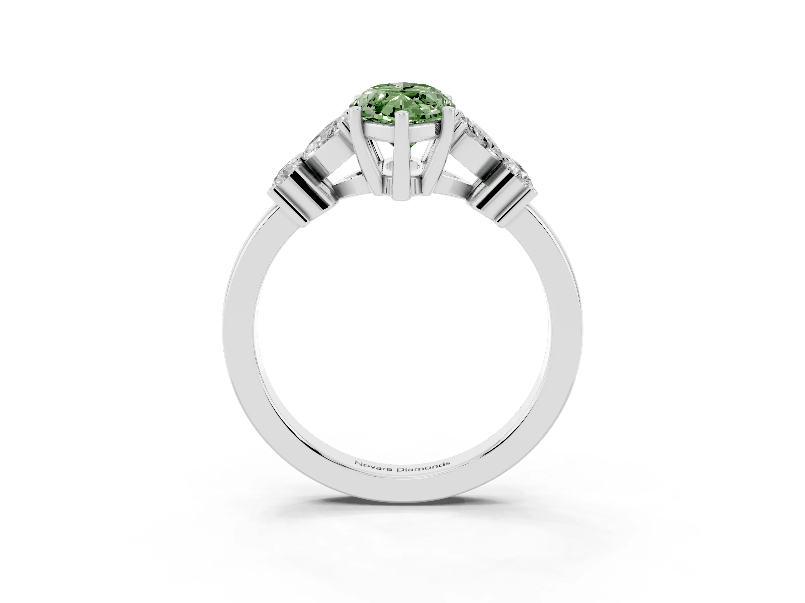 Fancy Green Marquise Cut Diamond Floral Cluster Ring Set in Silver with Marquise Petals and Prong Setting