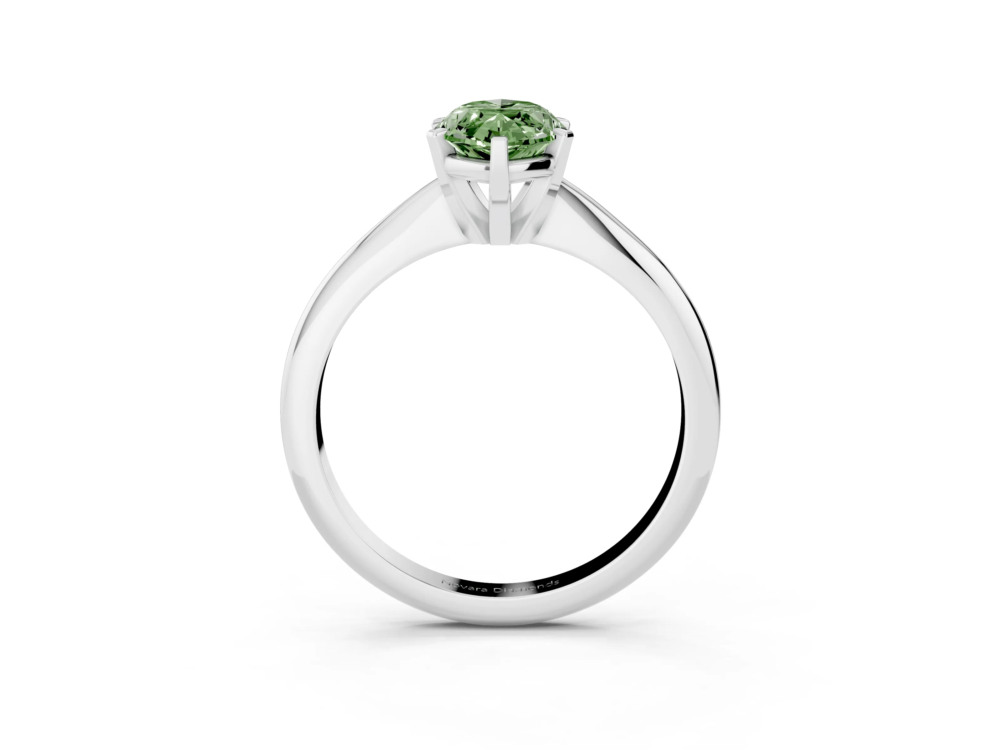 Fancy Green Marquise Cut Diamond Solitaire Ring Set in Silver with Prong Setting on a Plain Round Band