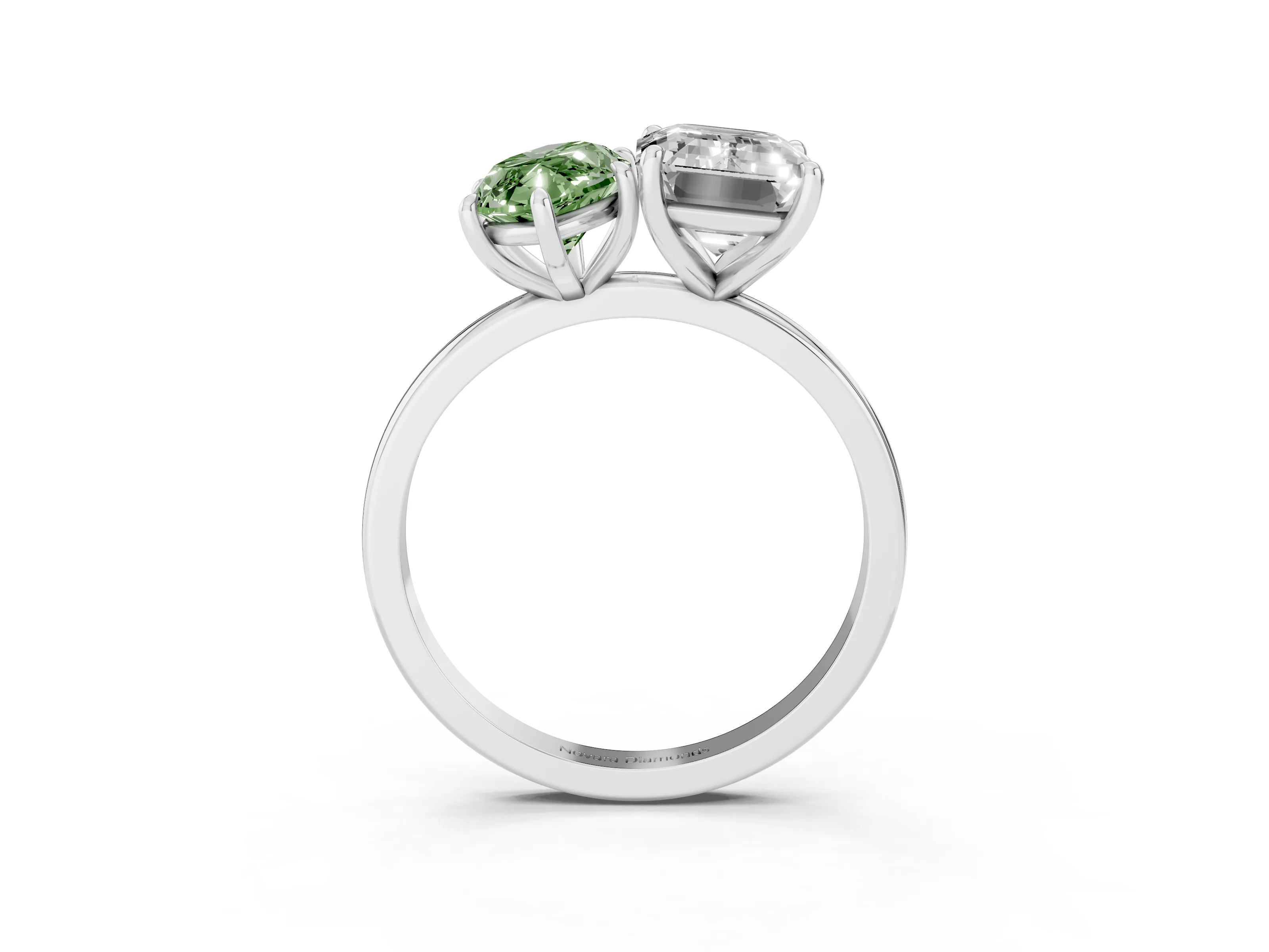 Fancy Green Marquise Cut and Emerald Cut Toi Moi Ring Set in Platinum with Prong Setting