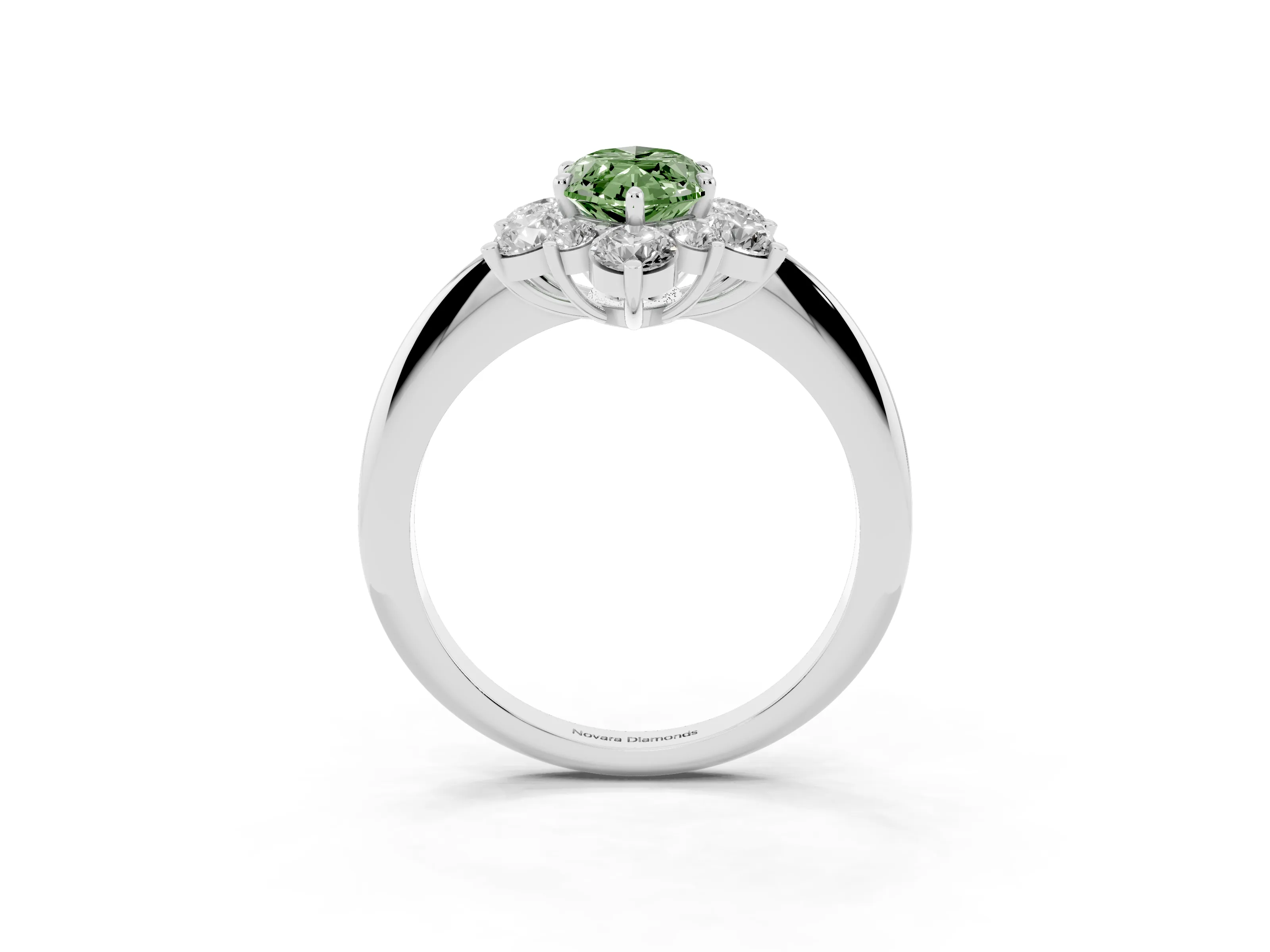 Fancy Green Marquise Cut Diamond Cluster Halo Ring Set in White gold with Solitaire Band and Prong Setting
