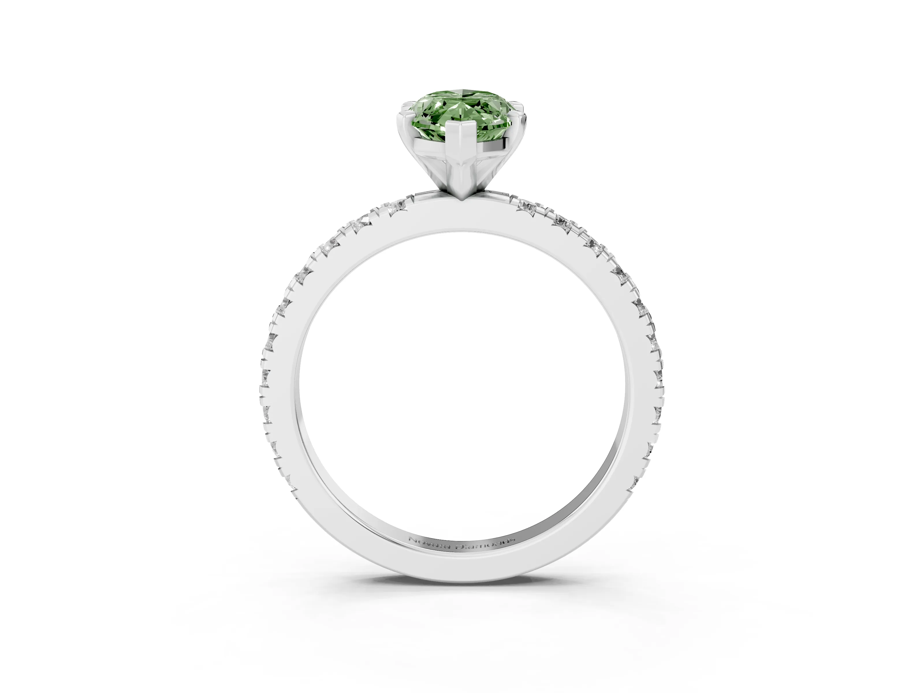 Fancy Green Marquise Cut Diamond Pavé Band Solitaire Set in White gold with Prong Setting