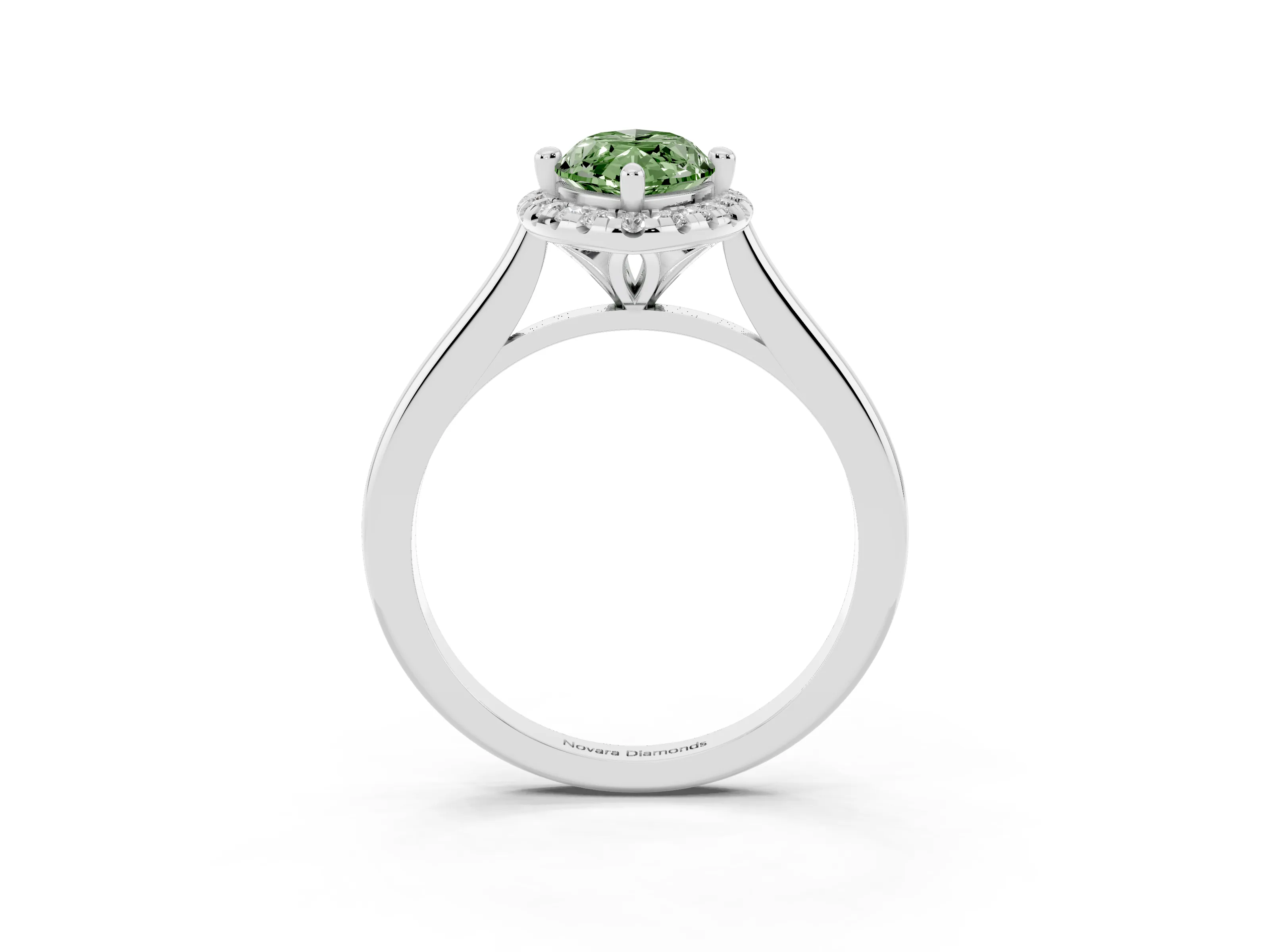 Fancy Green Marquise Cut Diamond Halo Engagement Ring Set in Platinum with Pavé Band and Rising Shoulders