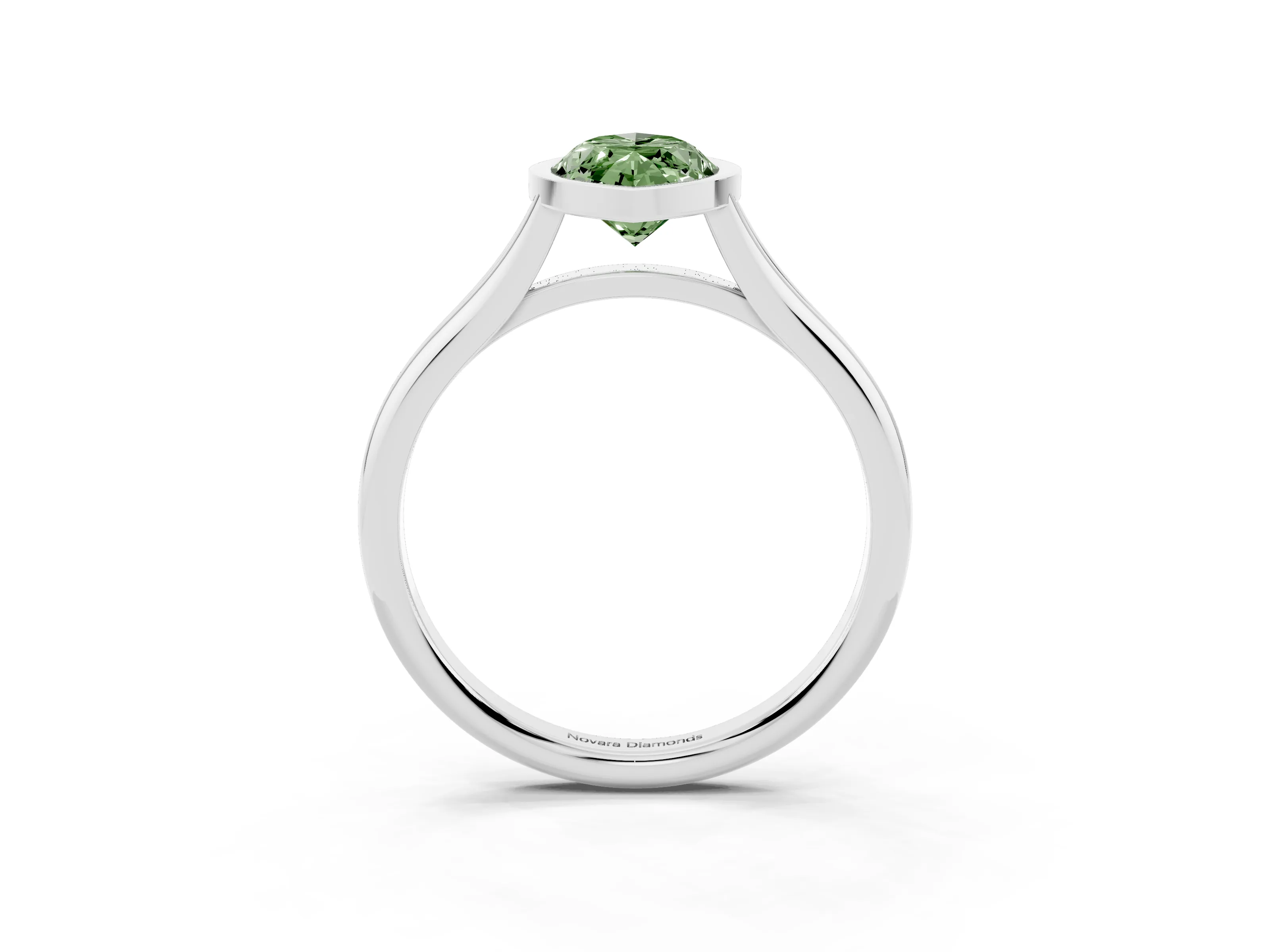 Fancy Green Bezel Set Marquise Cut Diamond Solitaire Ring Set in Silver with Tapered Band