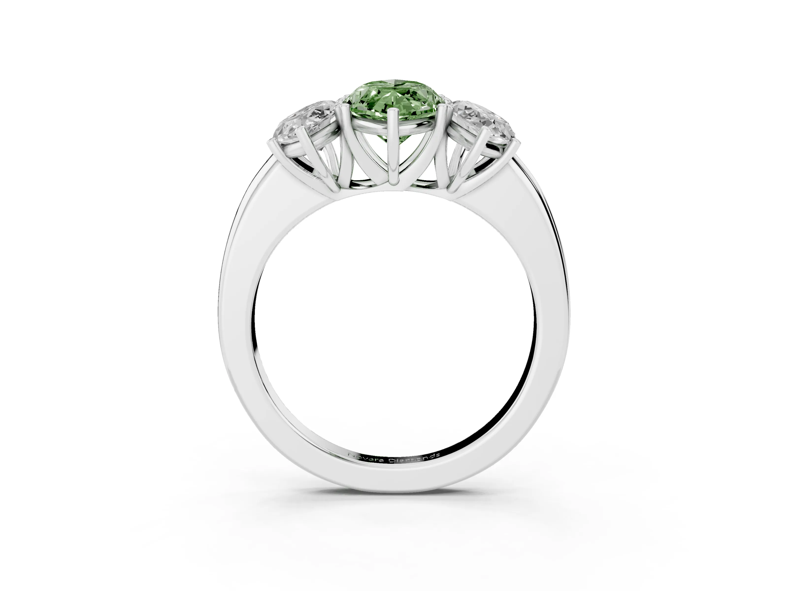 Fancy Green Marquise Cut Diamond Three-Stone Ring Set in Silver with Bold Center and Classic Band