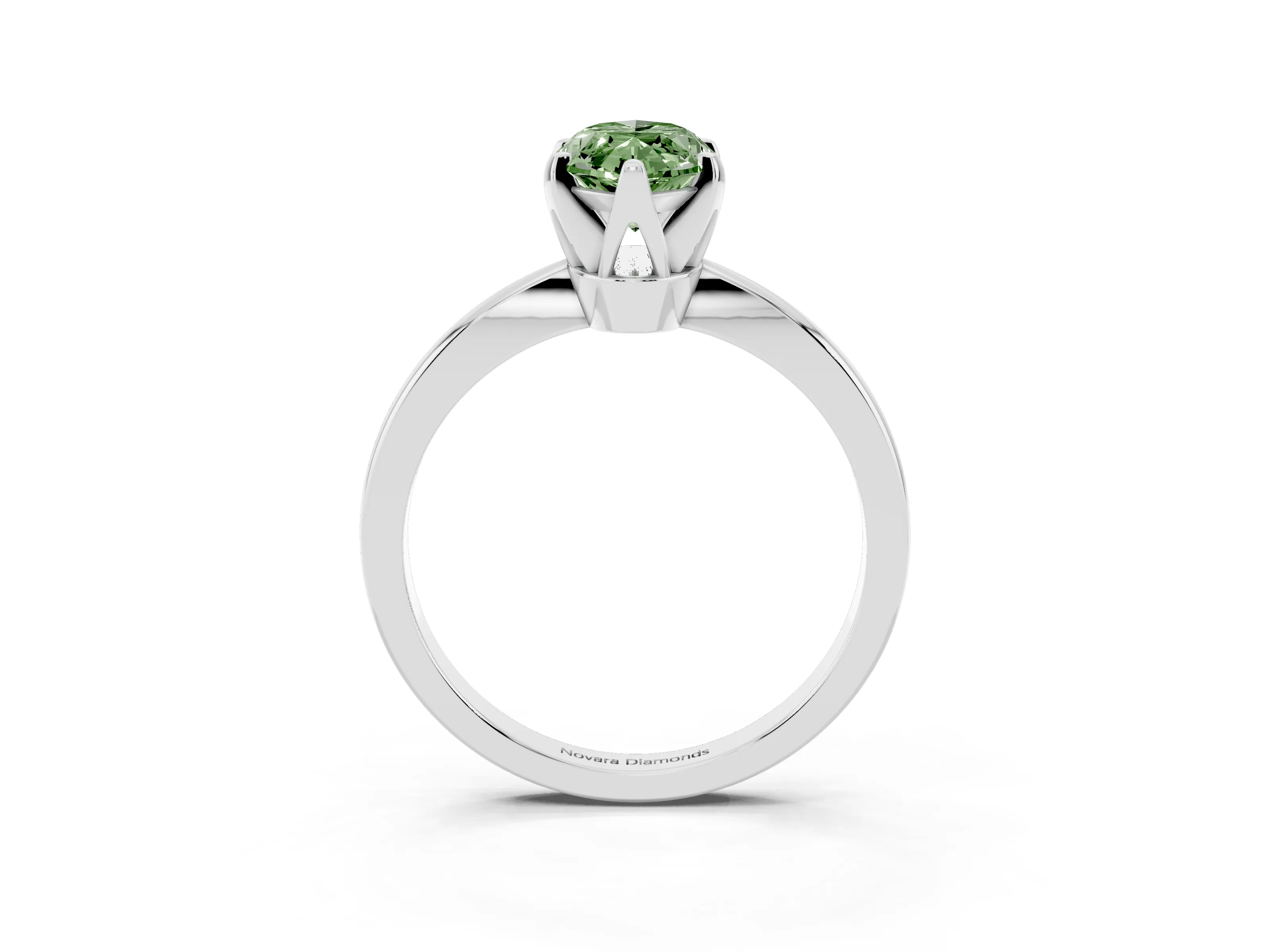 Fancy Green Marquise Cut Diamond Solitaire Engagement Ring Set in White gold with Slim Tapered Solitaire Band