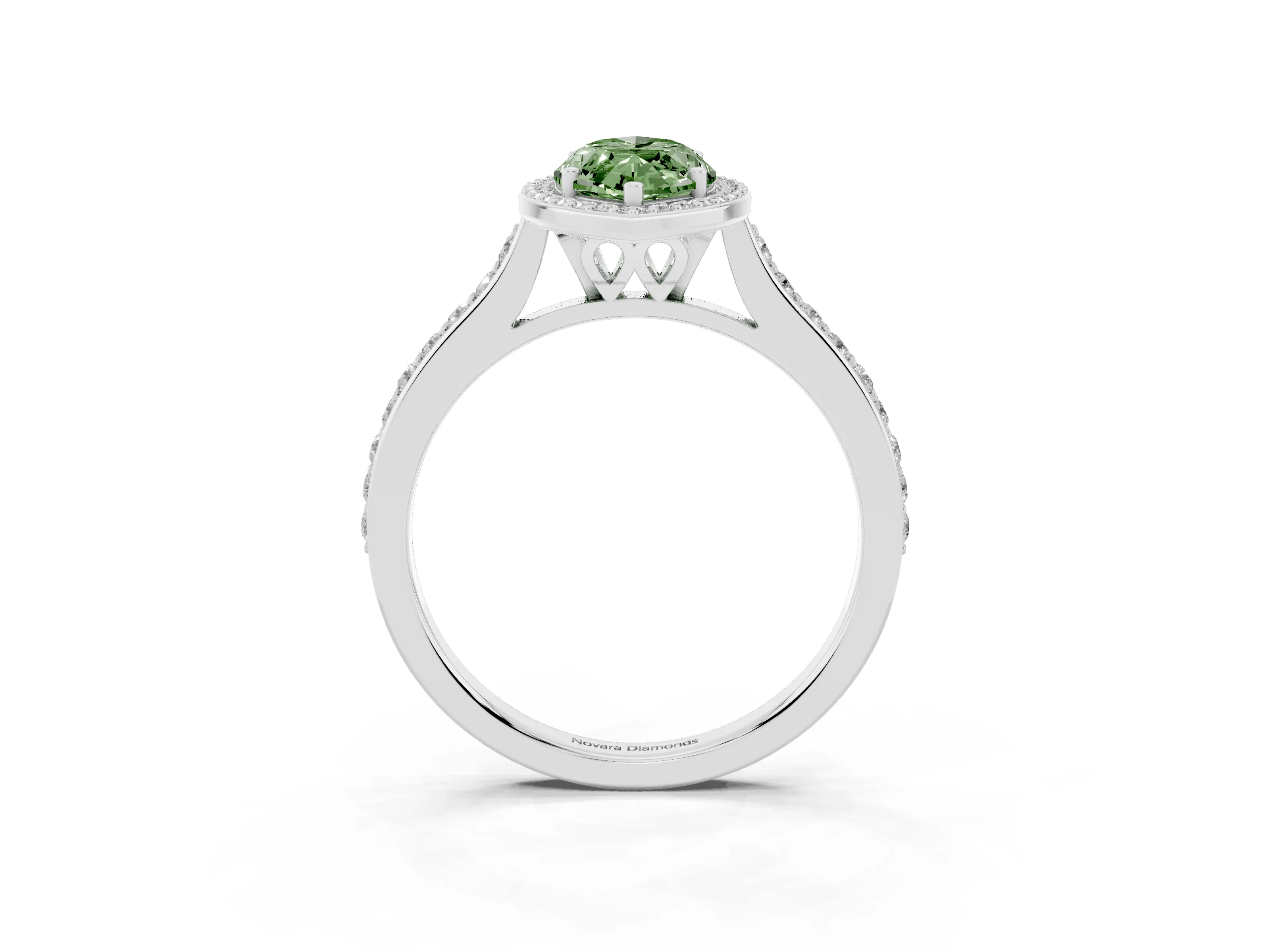 Fancy Green Marquise Cut Diamond Halo Engagement Ring Set in Silver with Round Pavé Shoulders and Heart Gallery