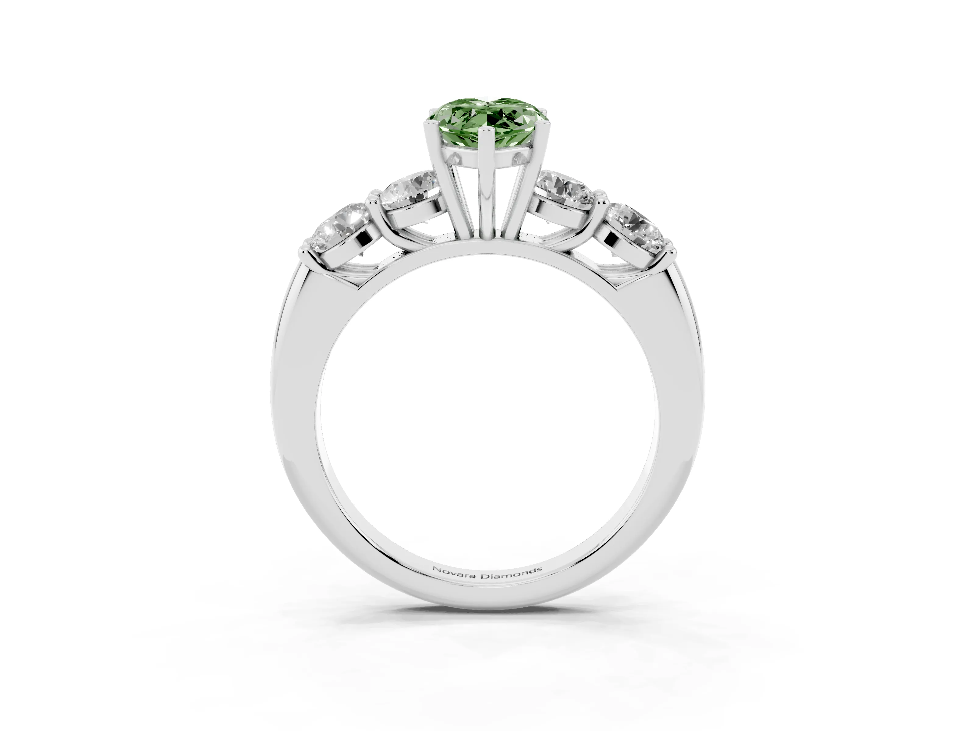 Fancy Green Marquise Cut Diamond Five-Stone Prong Set Ring Set in White gold with Classic Band