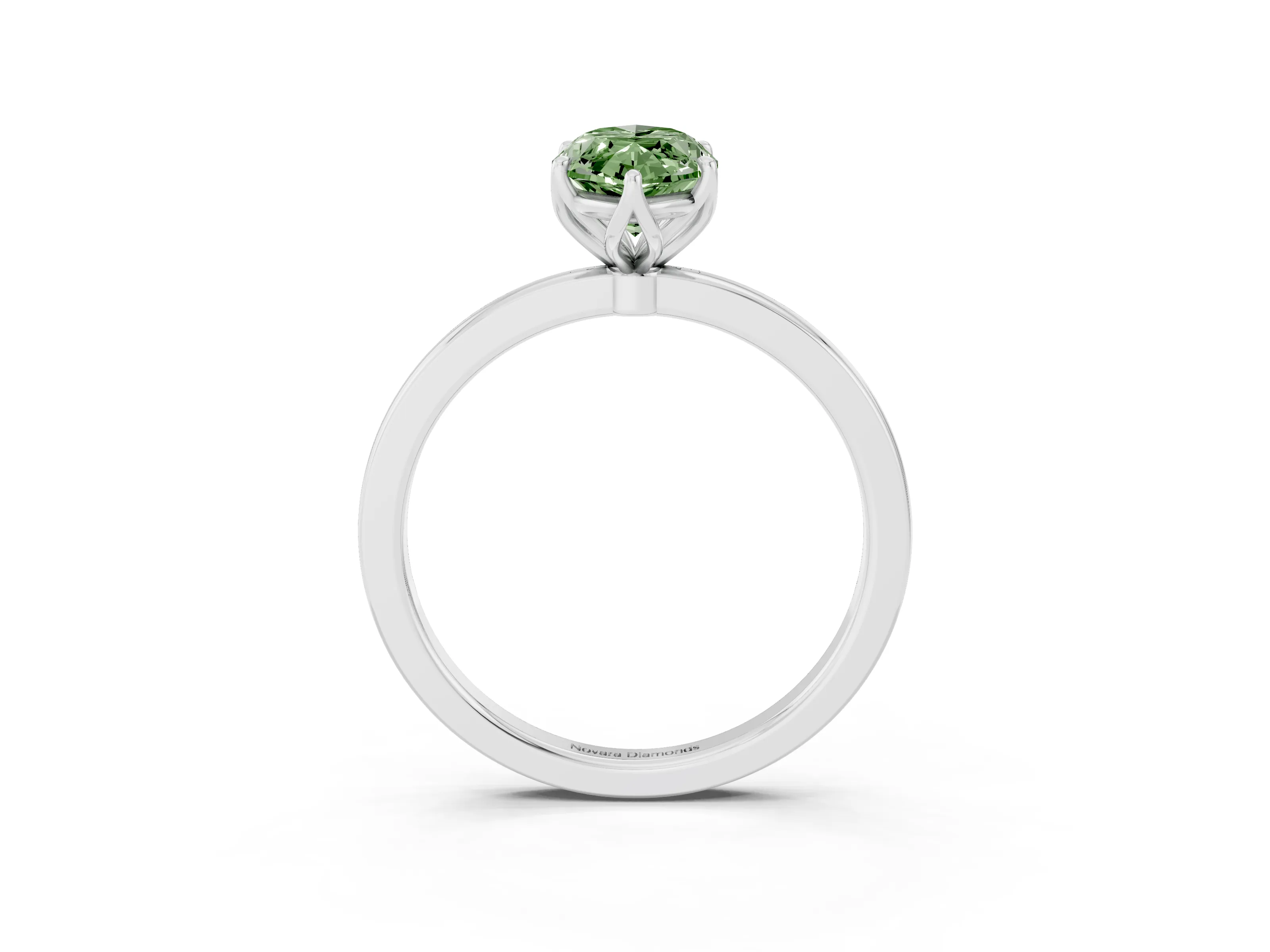 Fancy Green Marquise Cut Diamond Solitaire Ring Set in White gold with Prong Setting and Thin Polished Band