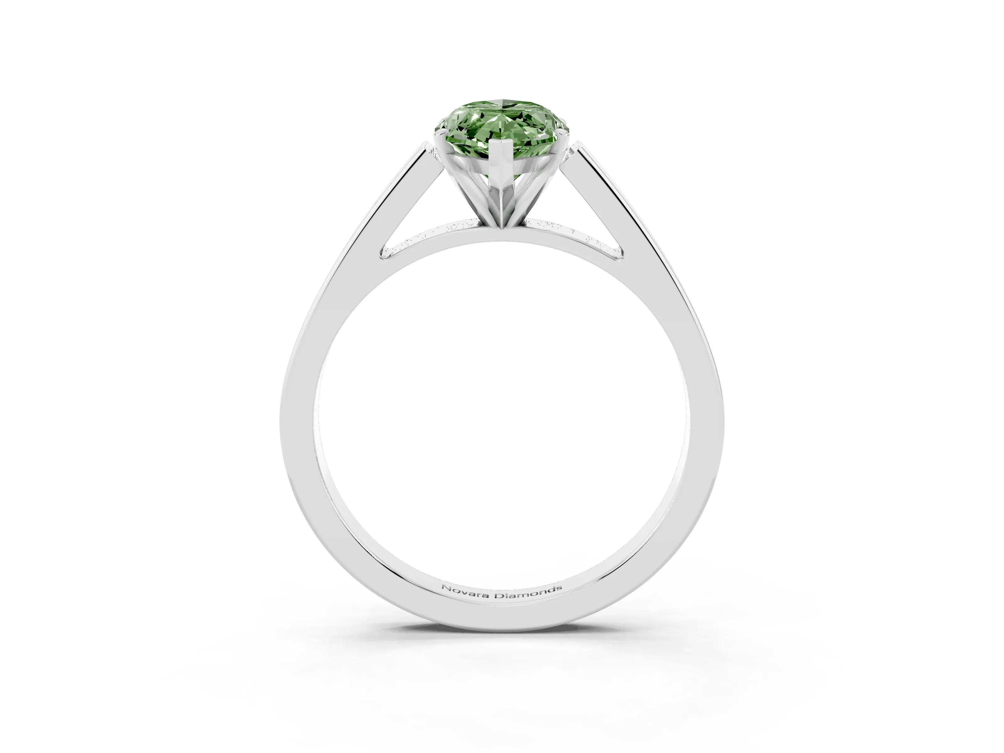 Fancy Green Marquise Cut Diamond Solitaire Engagement Ring Set in Platinum with Prong Setting and Tapered Band
