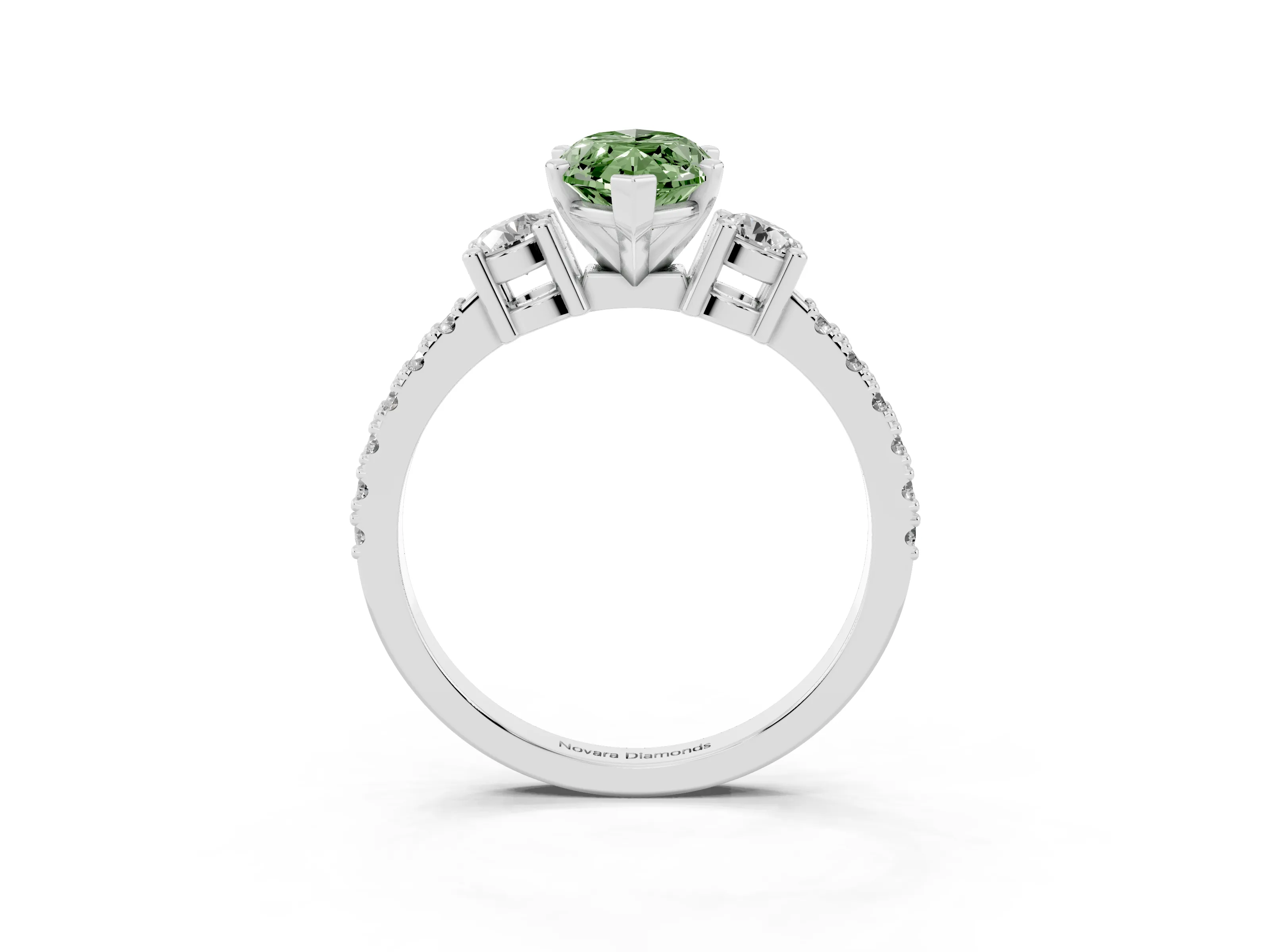 Fancy Green Three-Stone Marquise Cut Diamond Pavé Band Ring Set in Platinum with Prong Setting
