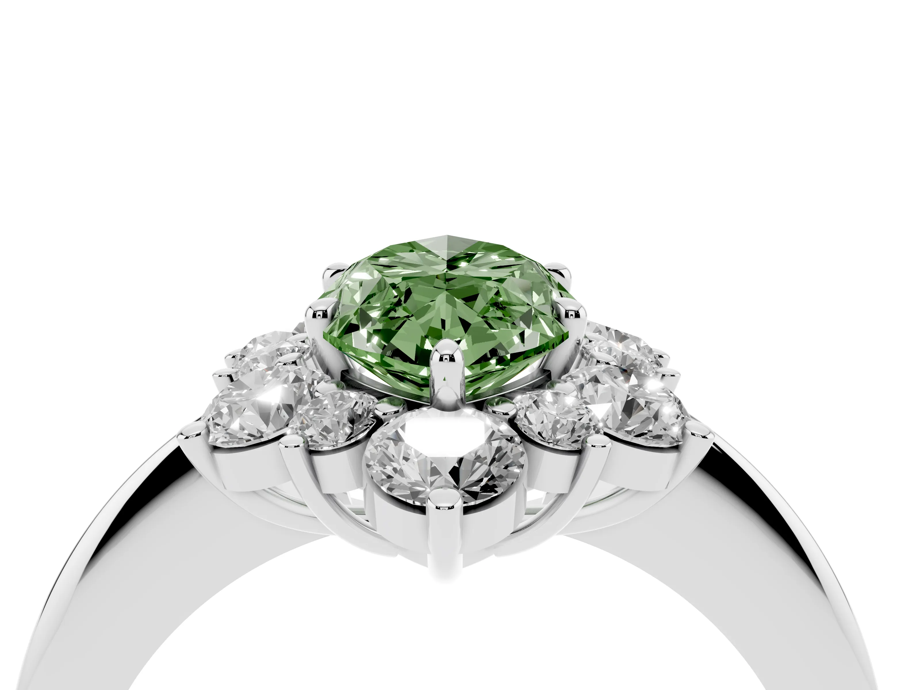Fancy Green Marquise Cut Diamond Cluster Halo Ring Set in White gold with Solitaire Band and Prong Setting