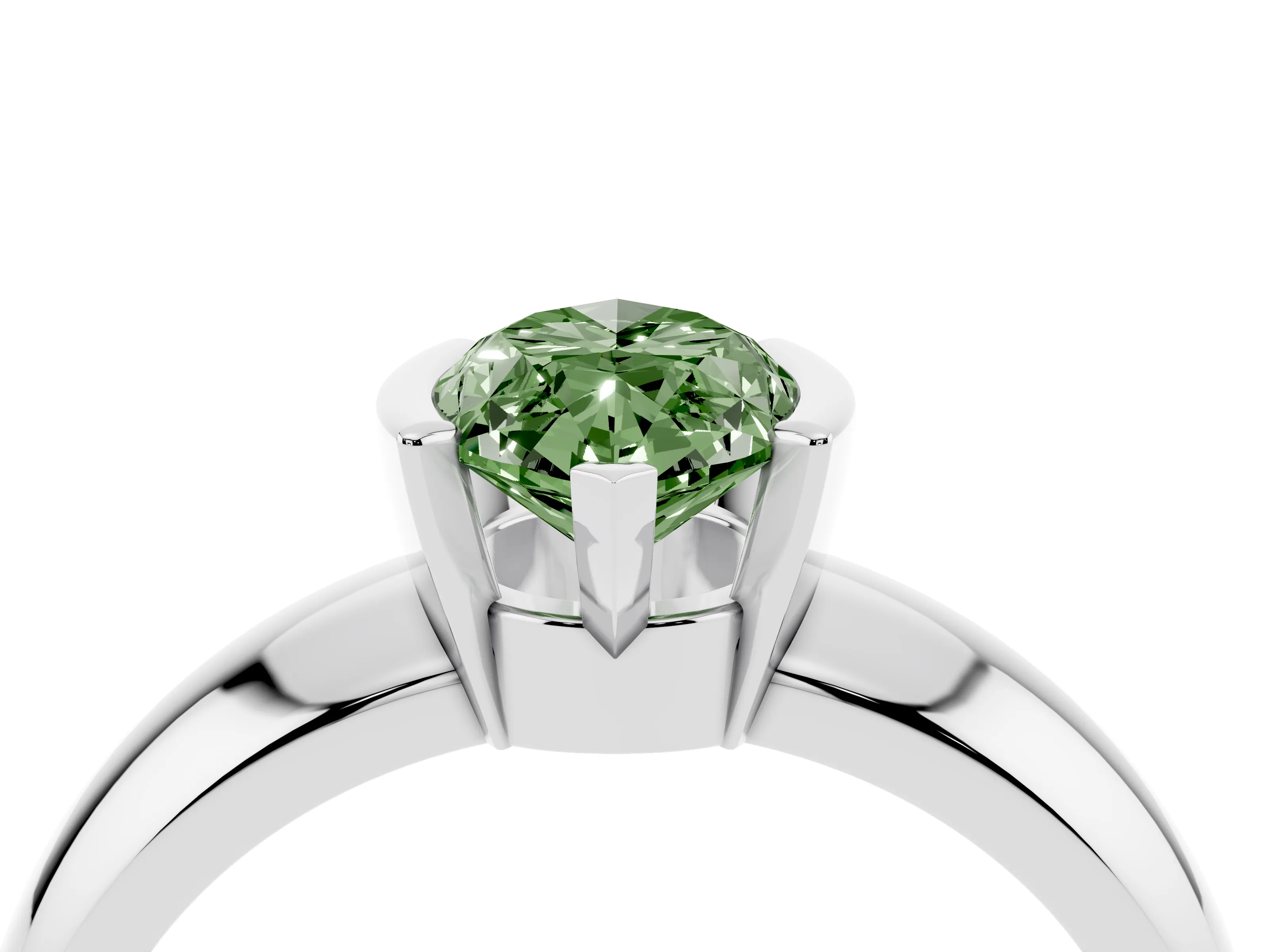 Fancy Green Marquise Cut Diamond Solitaire Tension Set Ring Set in Silver with Wide Band