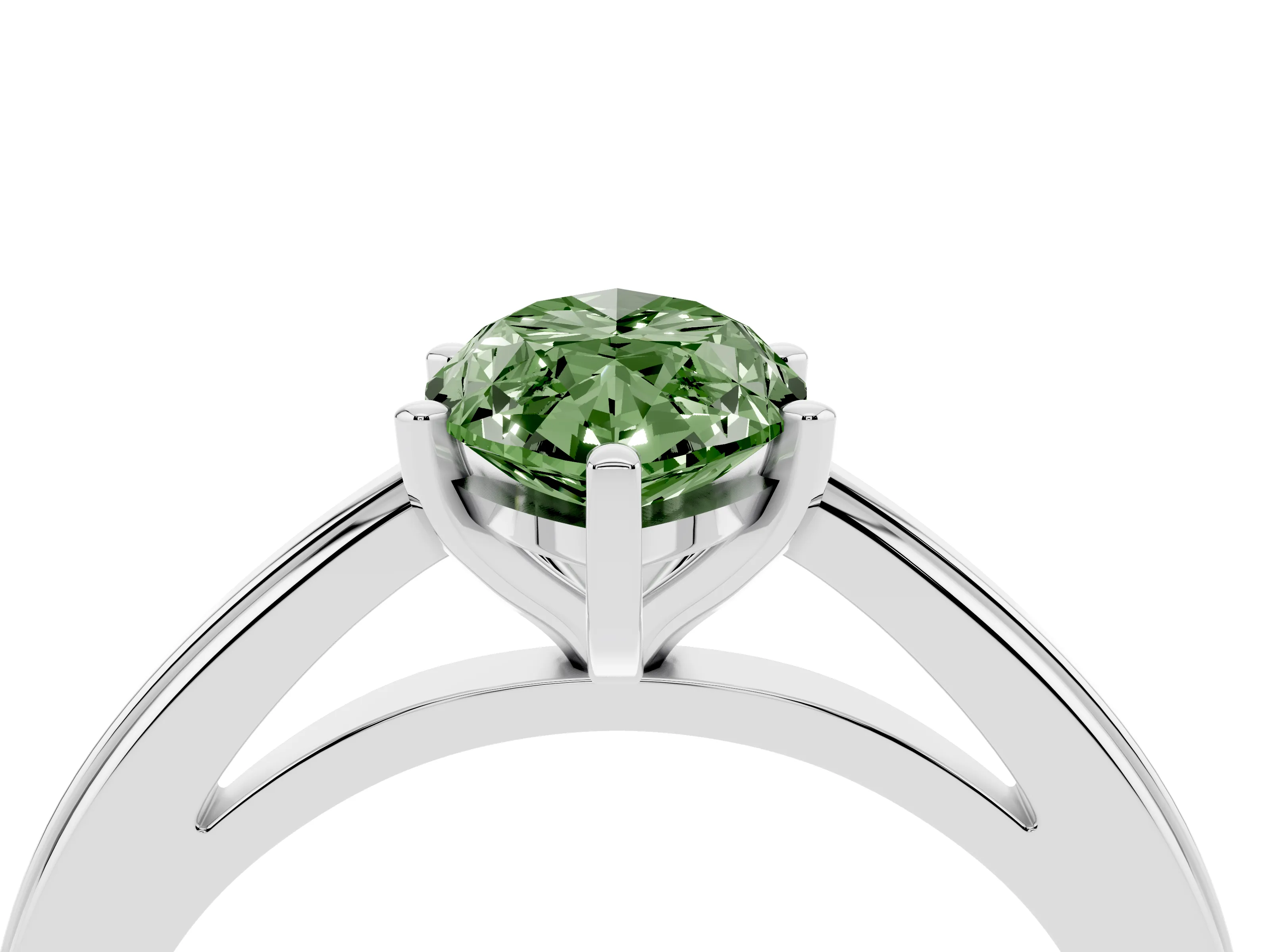 Fancy Green Marquise Cut Diamond Solitaire Ring Set in Platinum with Prong Setting and Classic Band