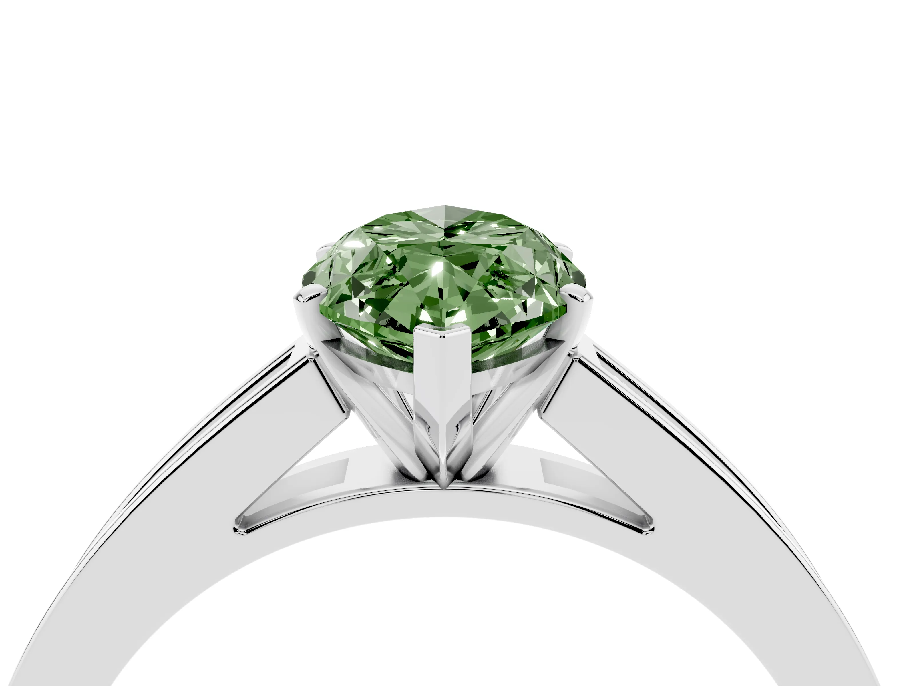 Fancy Green Marquise Cut Diamond Solitaire Ring Set in Silver with Channel-Set Band and Prong Setting