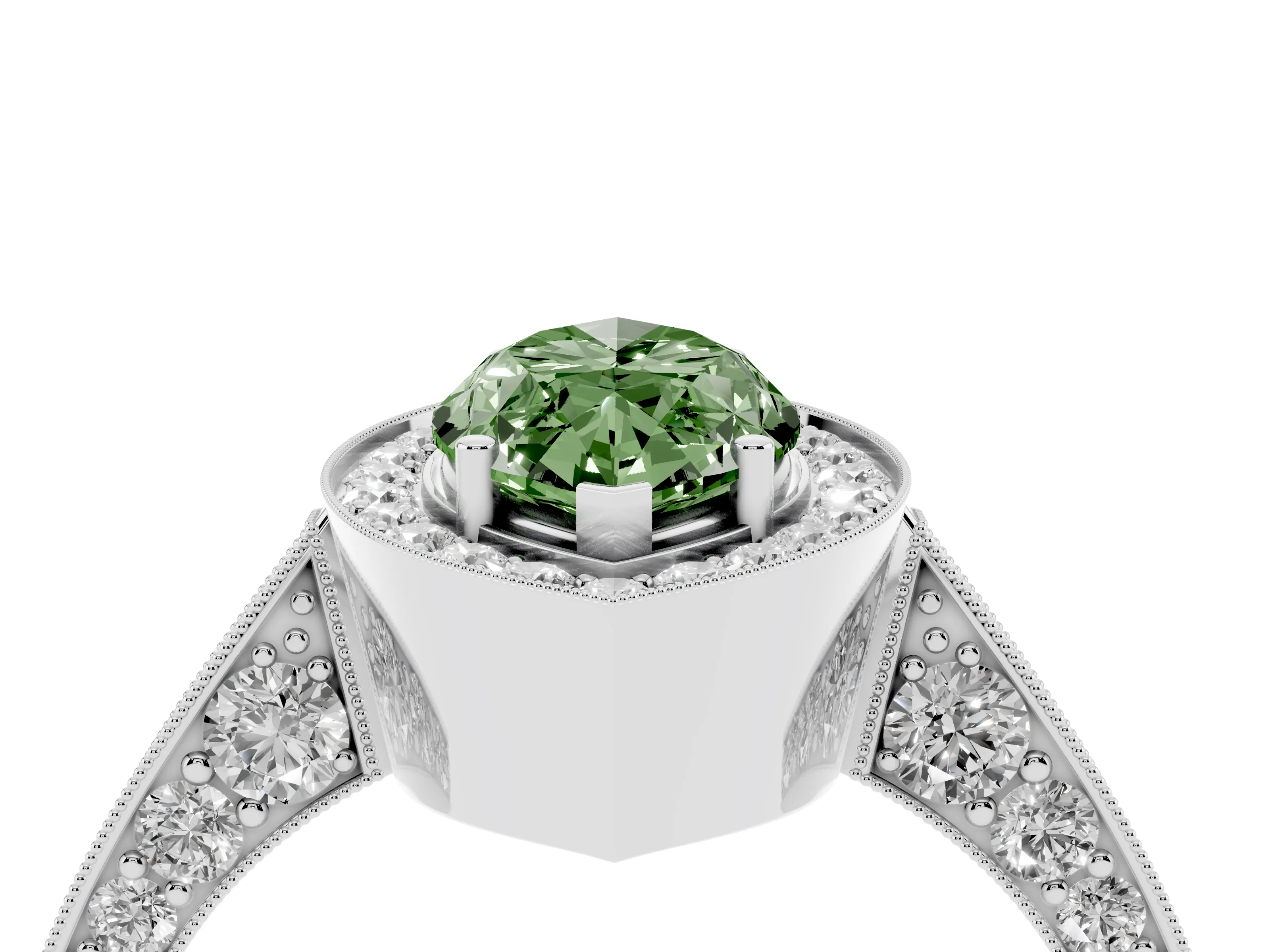 Fancy Green Marquise Cut Diamond Halo Engagement Ring Set in Silver with Accent Split Shank Band