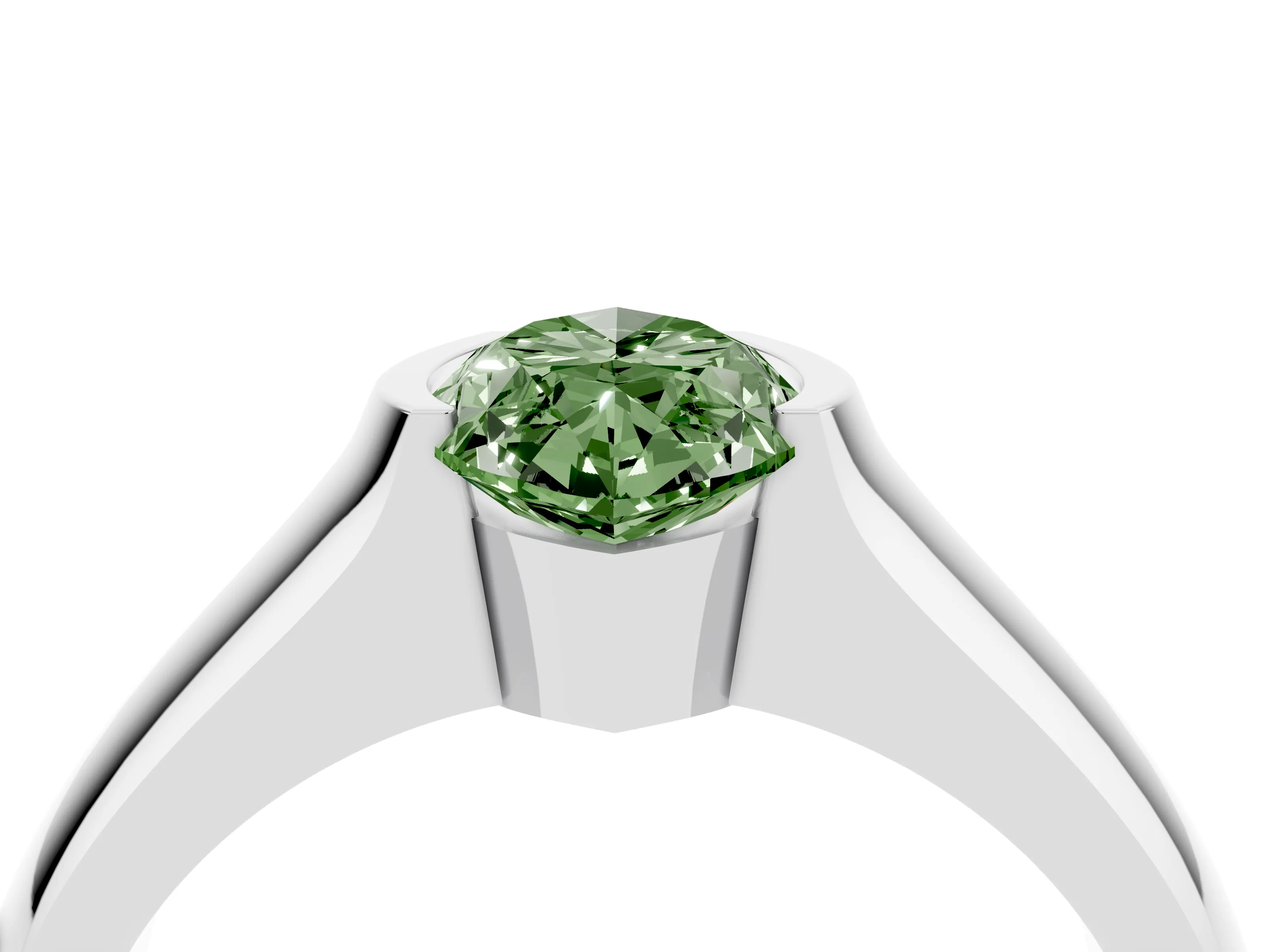 Fancy Green Marquise Cut Diamond Bezel Solitaire Ring Set in White gold with Wide Band