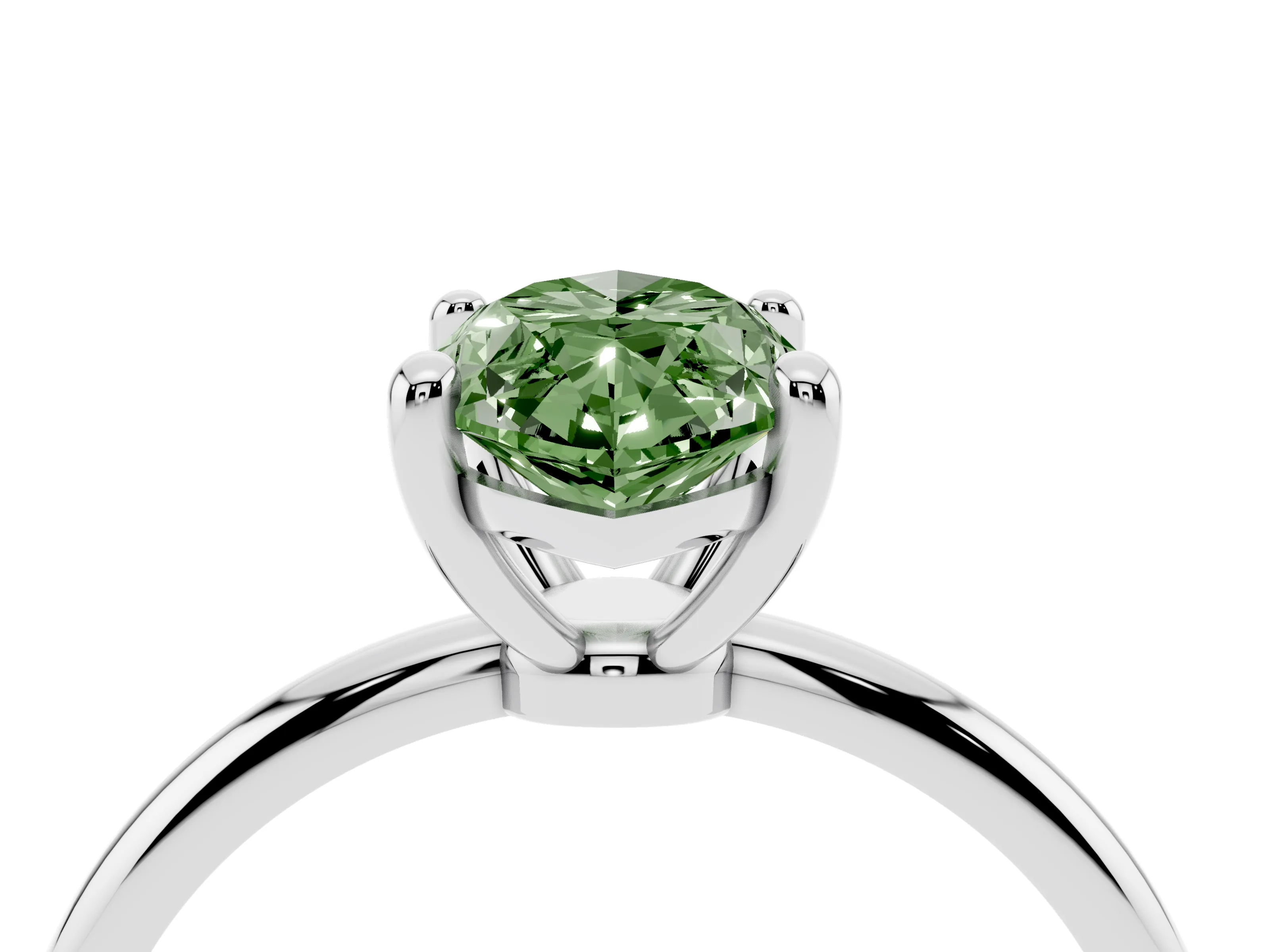 Fancy Green Marquise Cut Diamond Solitaire Ring Set in Platinum with Secure Prong Setting on a Classic Band