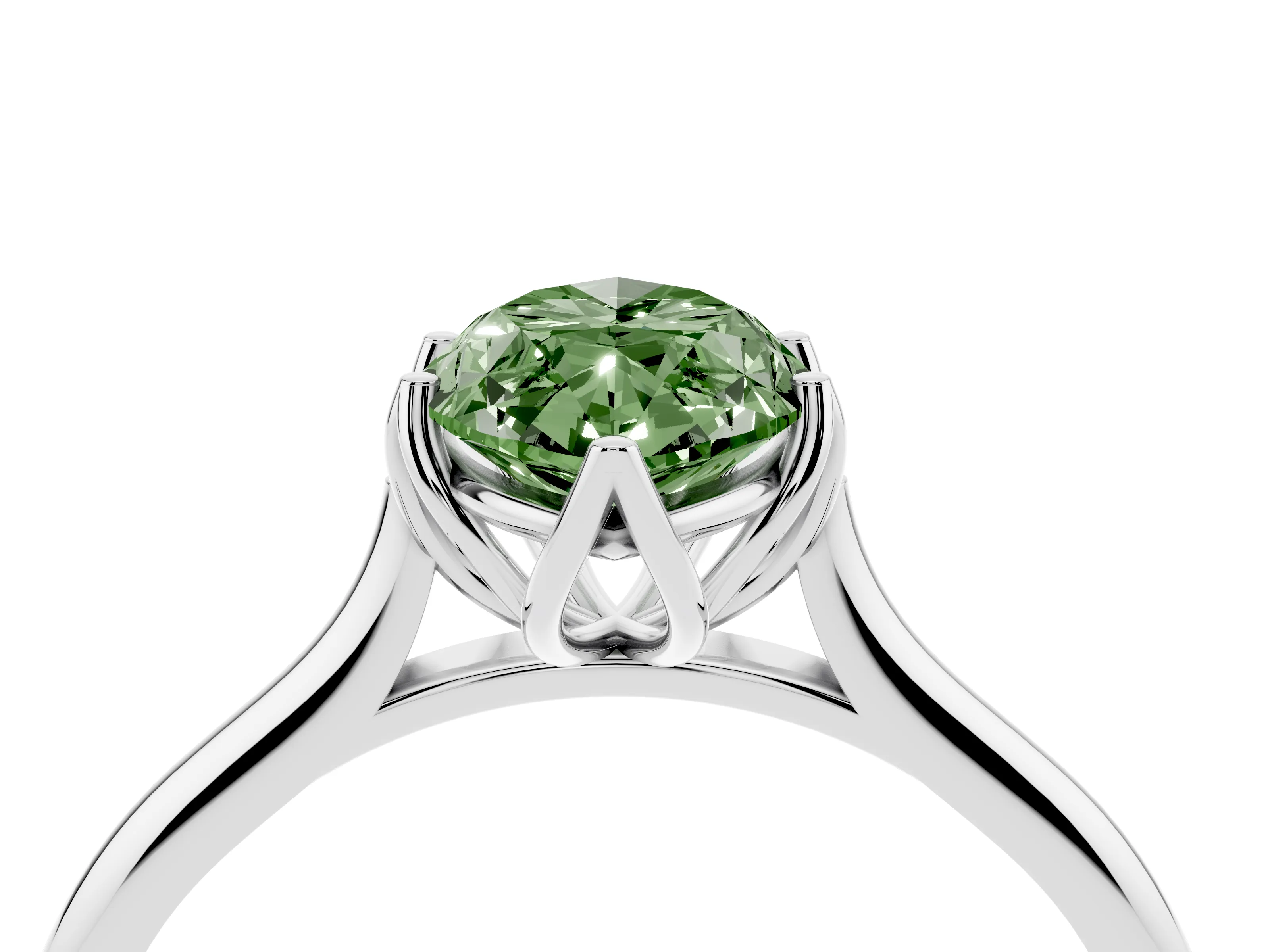 Fancy Green Marquise Cut Diamond Solitaire Cathedral Ring Set in Silver with Prong Setting