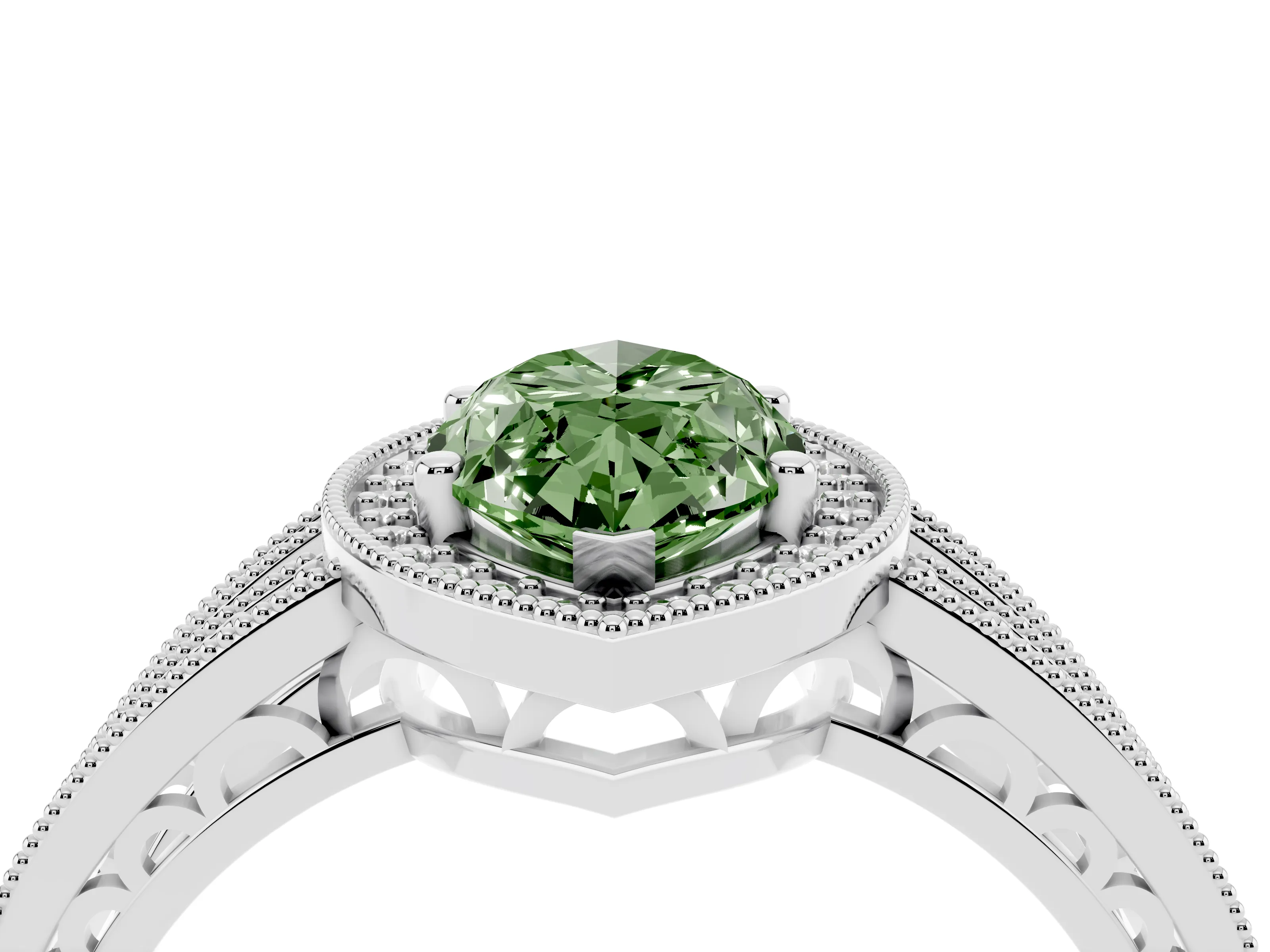 Fancy Green Marquise Cut Diamond Halo Ring Set in Silver with Accent Split Shank and Prong Setting