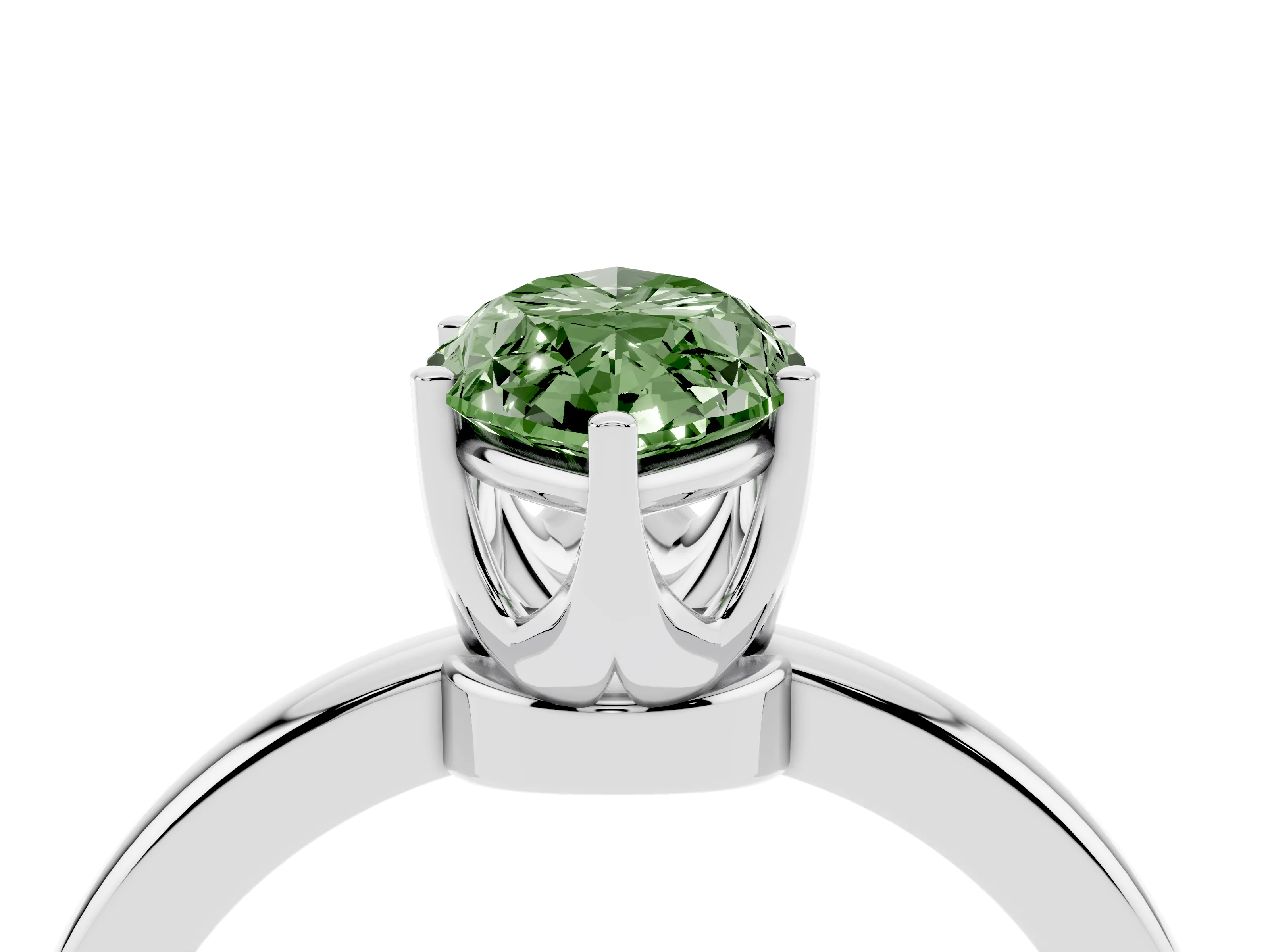 Fancy Green Marquise Cut Diamond Solitaire Ring Set in White gold with Raised Prong Setting on a Classic Band