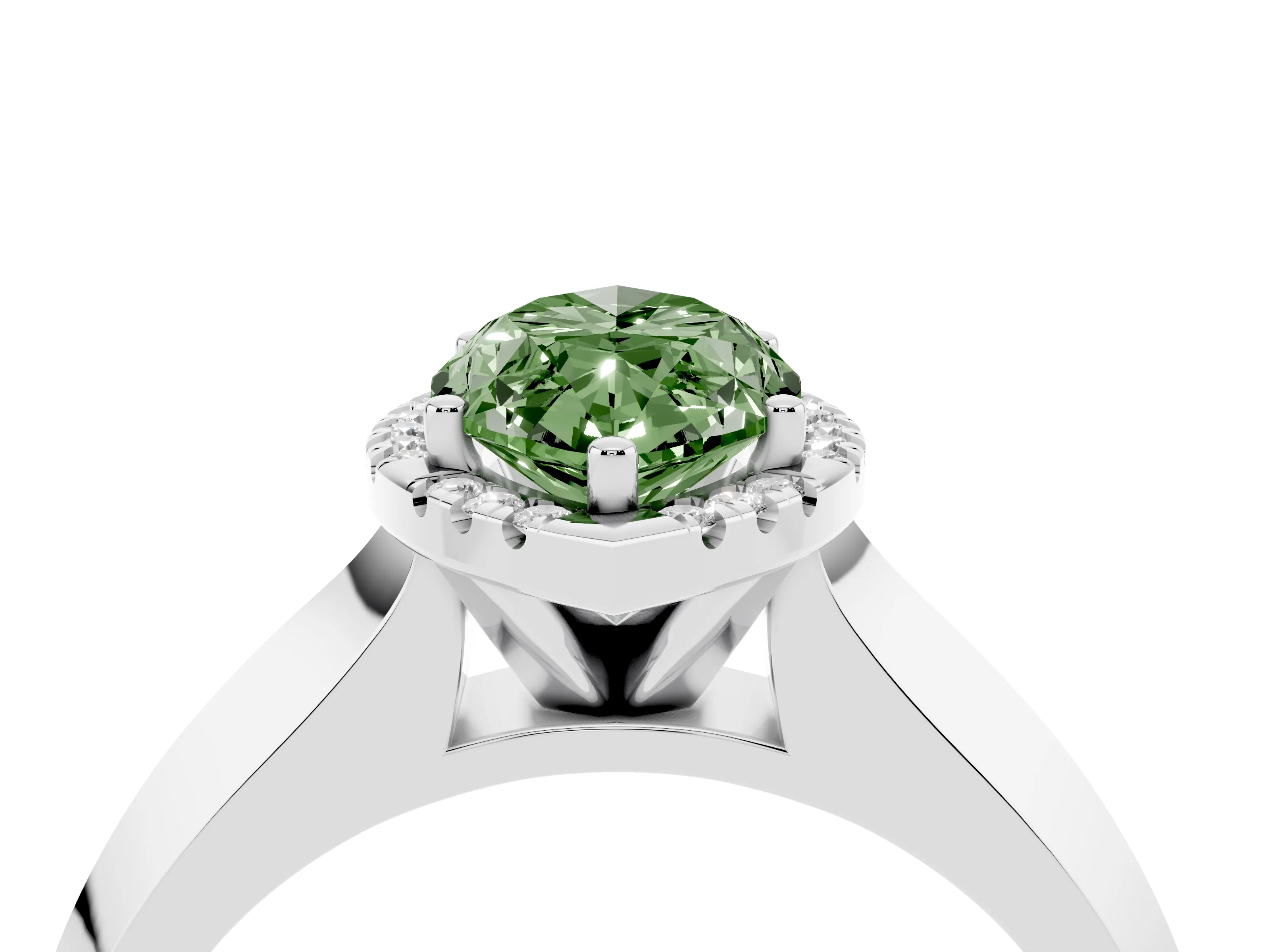Fancy Green Marquise Cut Diamond Halo Ring Set in Silver with Cathedral Band and Prong Setting