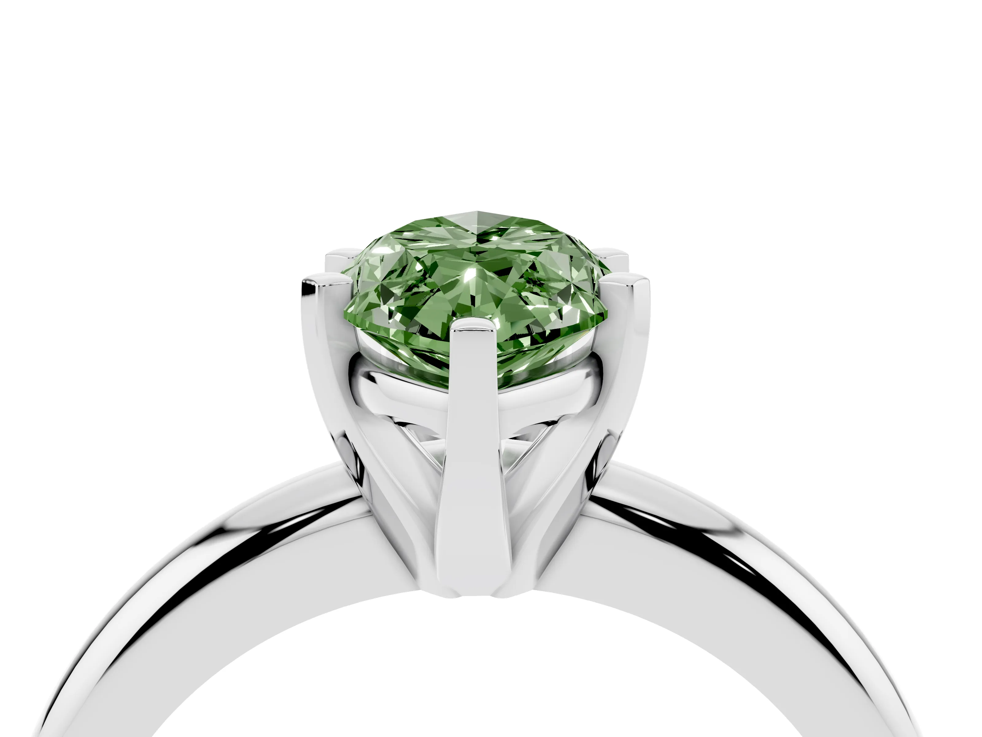 Fancy Green Marquise Cut Diamond Solitaire Engagement Ring Set in White gold with Round Band and Prong Setting