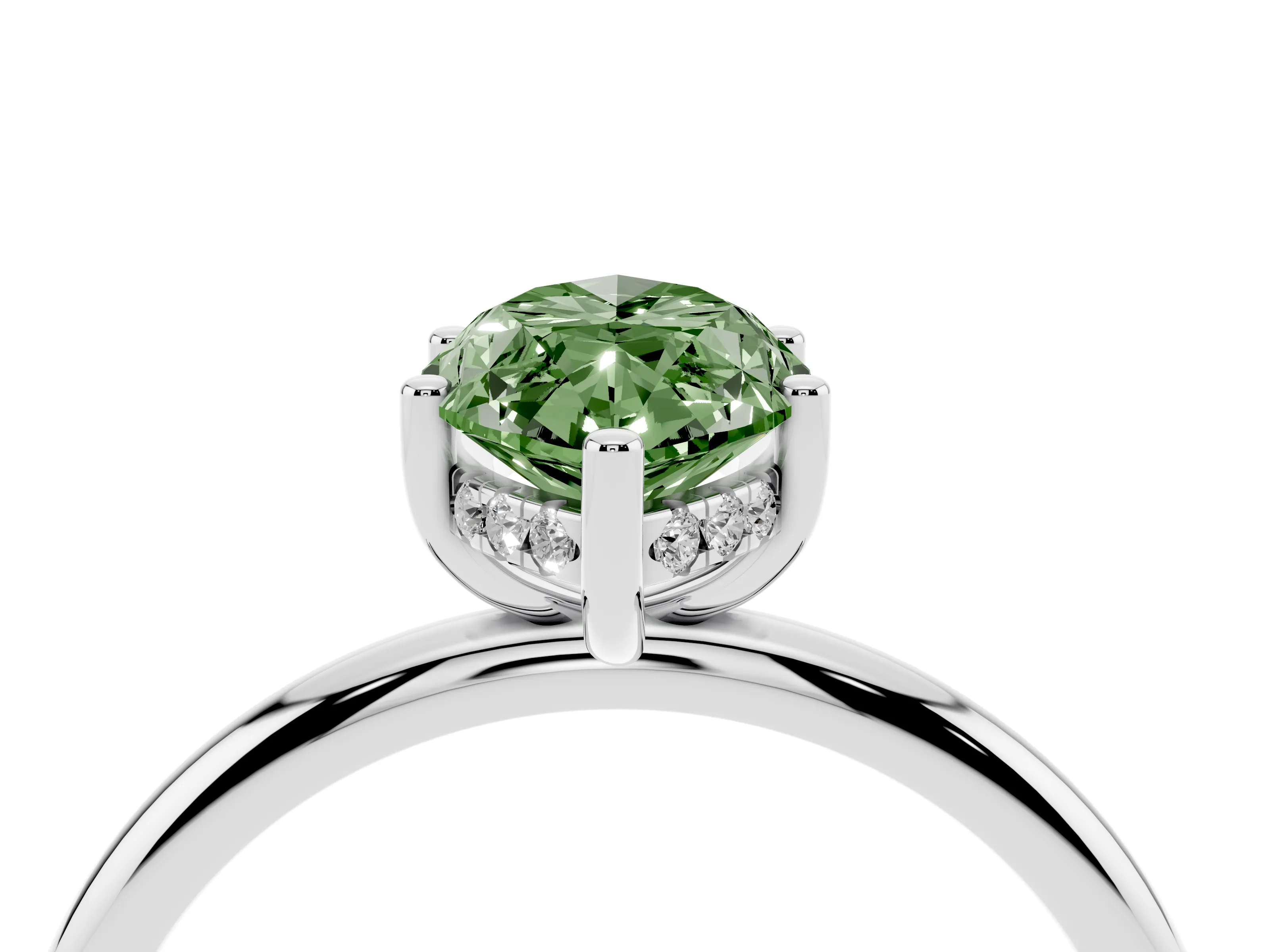 Fancy Green Marquise Cut Diamond Solitaire Engagement Ring Set in Silver with Prong Setting and Polished Band