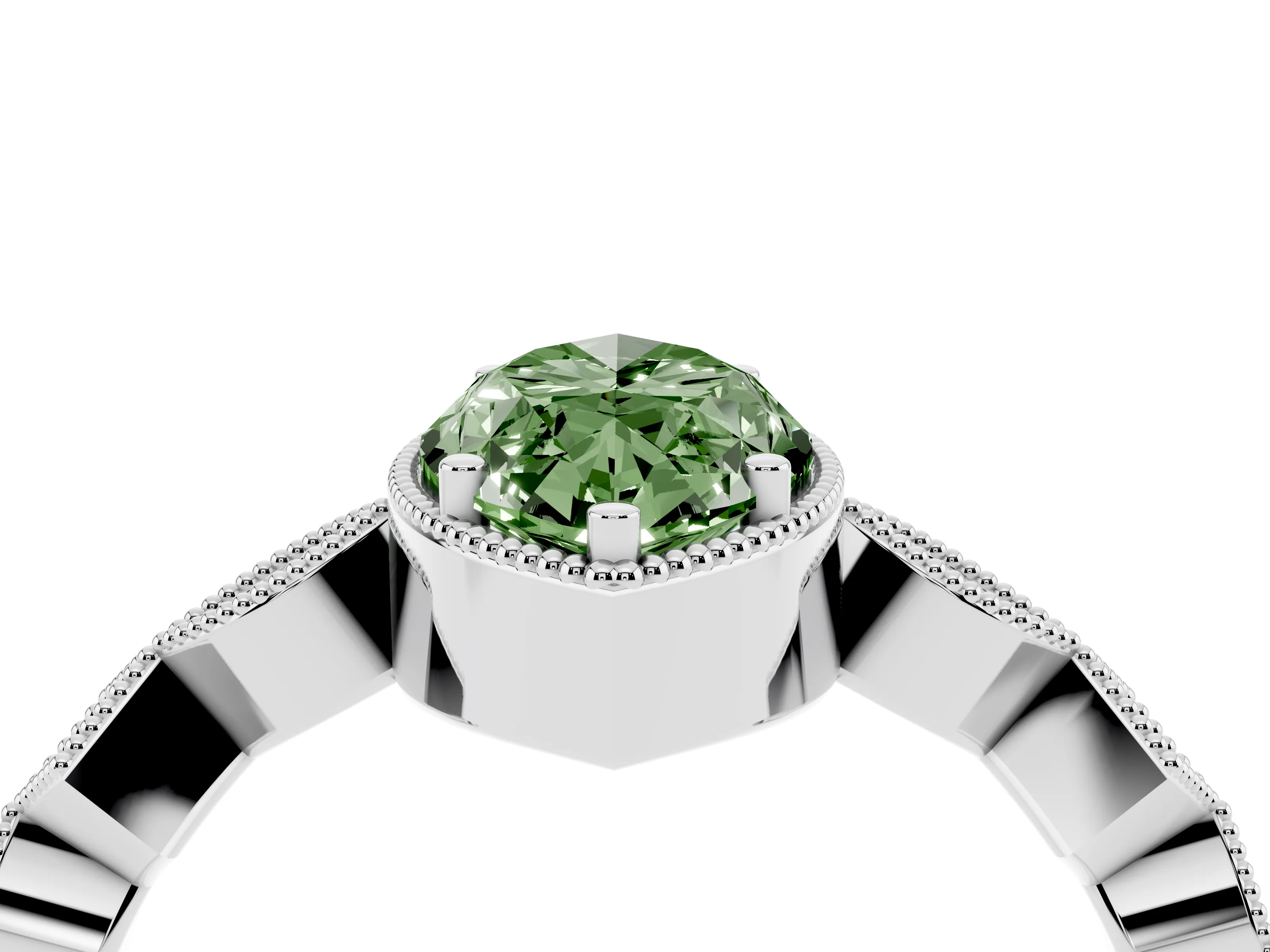 Fancy Green Marquise Cut Diamond Milgrain Marquise Twist Band Ring Set in Silver with Prong Setting
