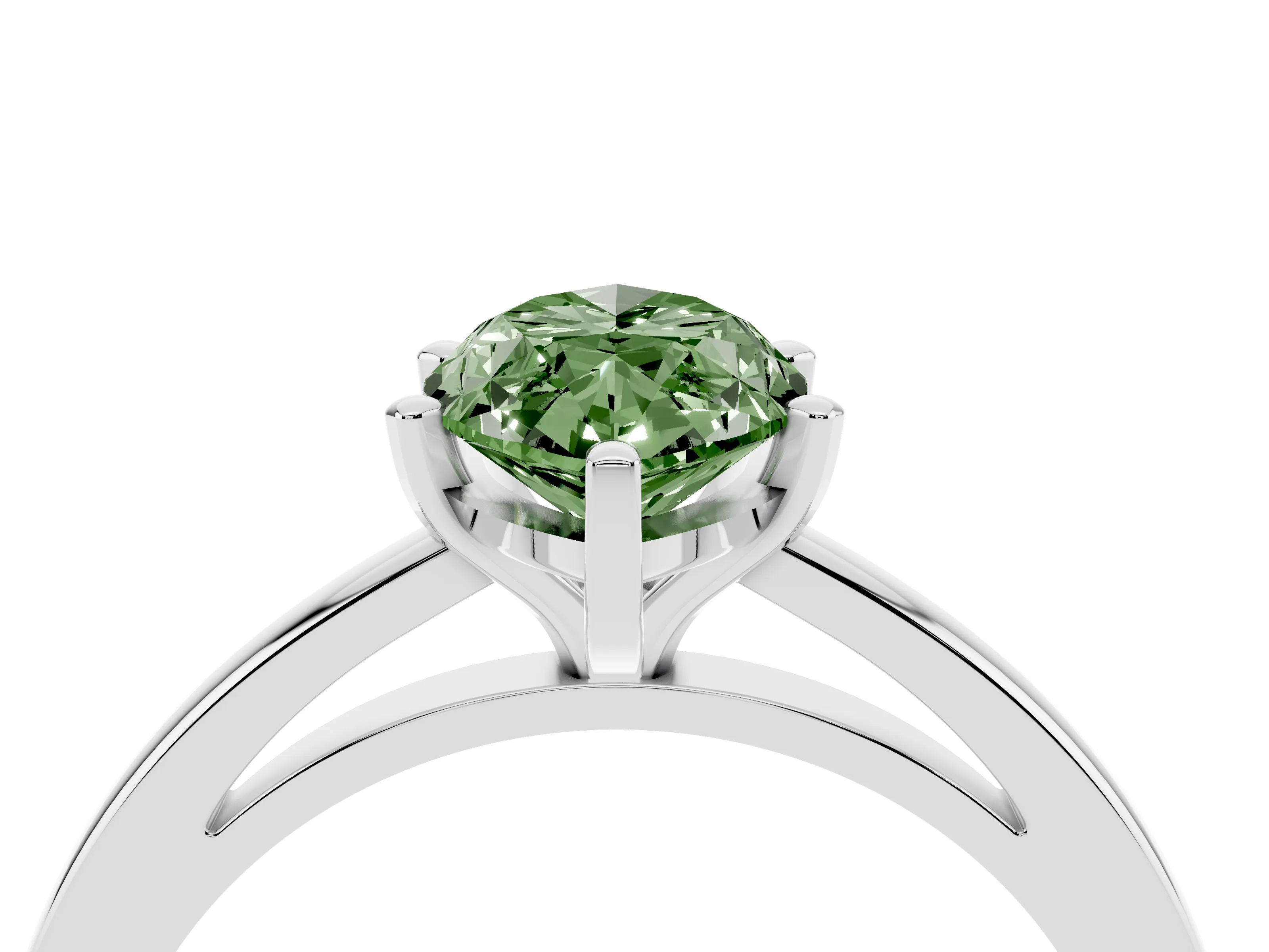 Fancy Green Marquise Cut Diamond Solitaire Engagement Ring Set in Platinum with Prong Setting on a Classic Band