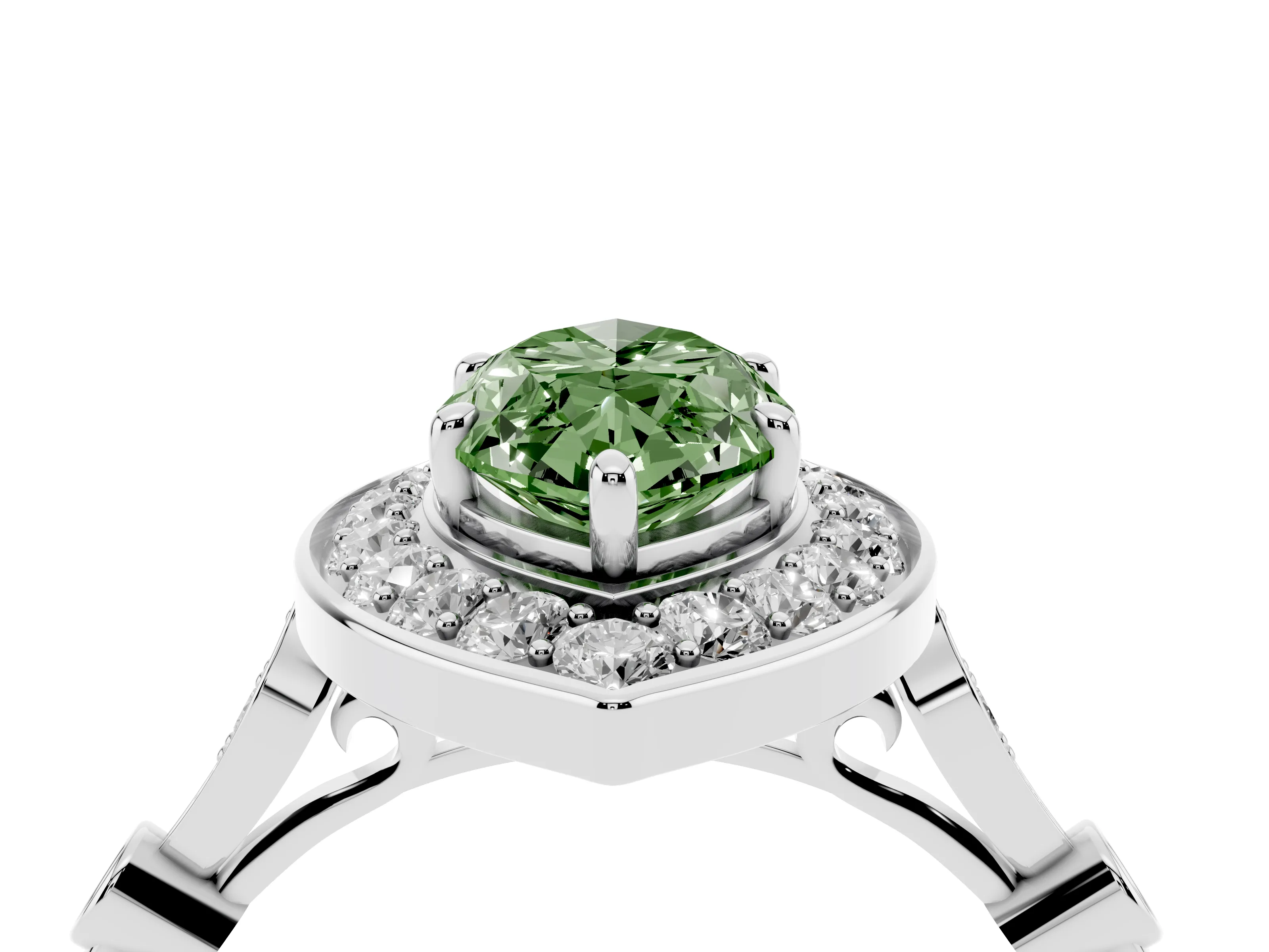 Fancy Green Marquise Cut Diamond Halo Engagement Ring Set in Platinum with Twisted Band and Prong Setting