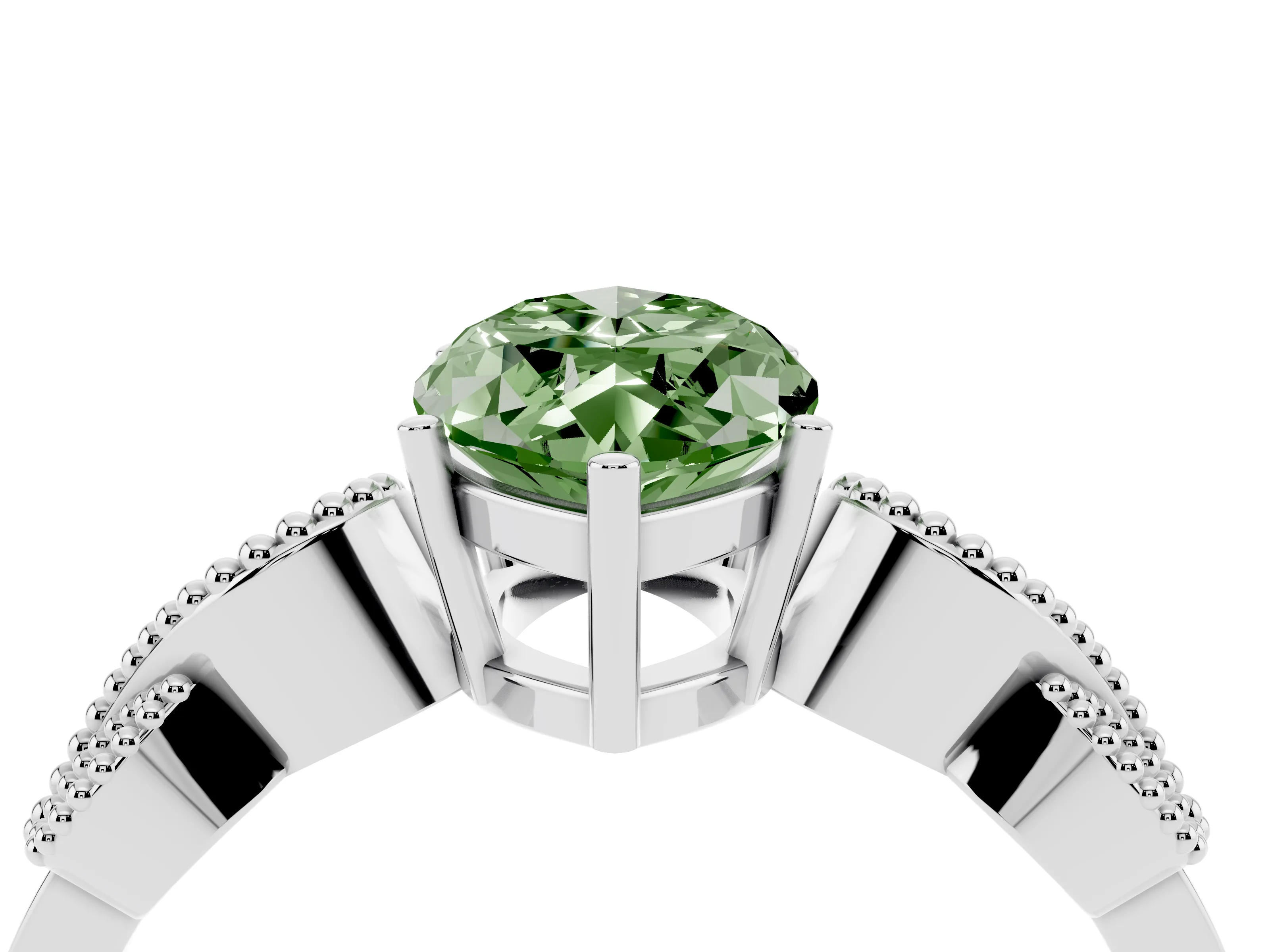 Fancy Green Marquise Cut Diamond Milgrain Leaf Band Solitaire Ring Set in Silver with Accent Stones and Prong Setting