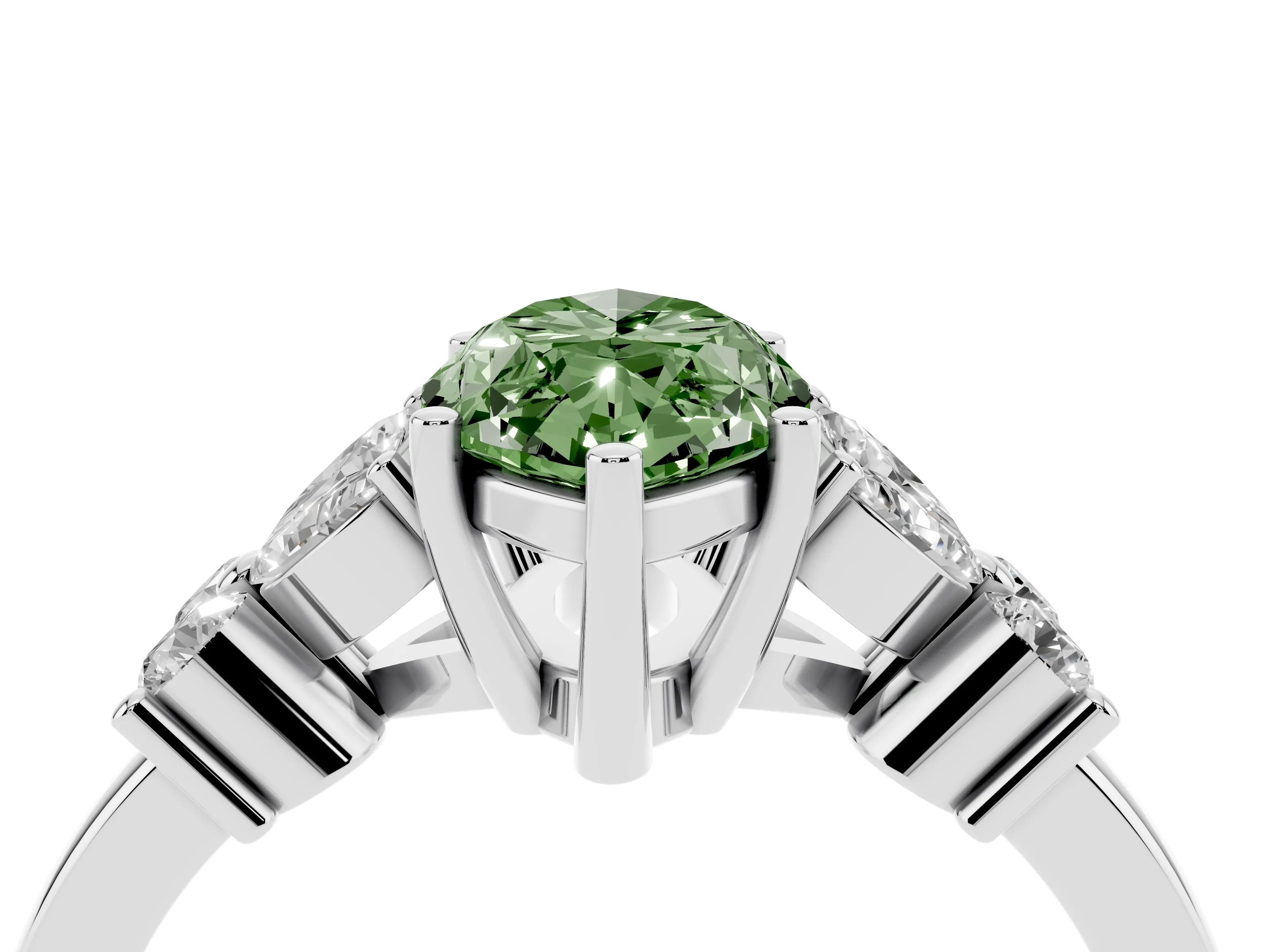 Fancy Green Marquise Cut Diamond Floral Cluster Ring Set in Silver with Marquise Petals and Prong Setting