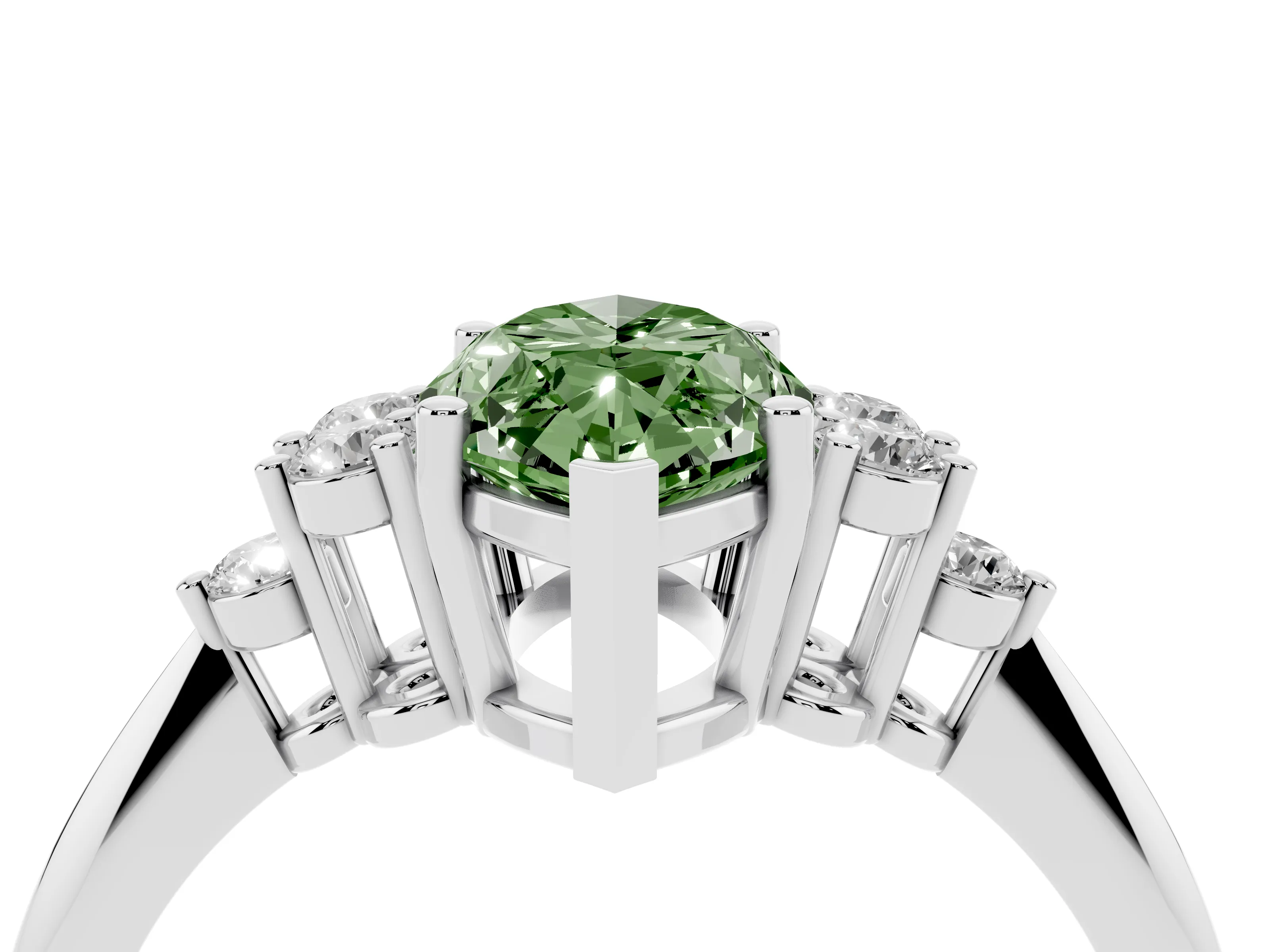 Fancy Green Marquise Cut Diamond Cluster Ring Set in Silver with Plain Band and Prong Setting
