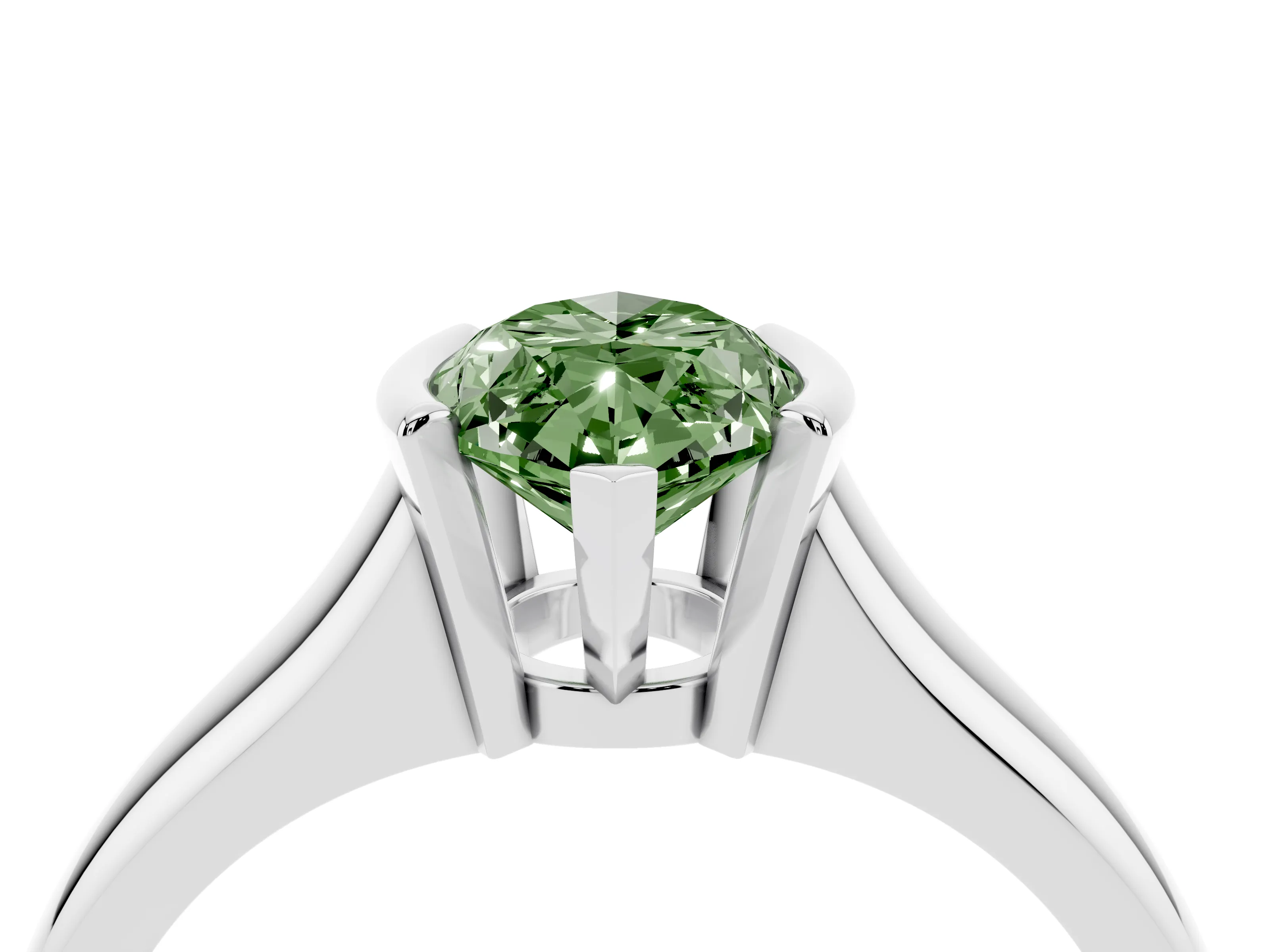 Fancy Green Marquise Cut Diamond Solitaire Tension Set Ring Set in White gold with Split Shank Band