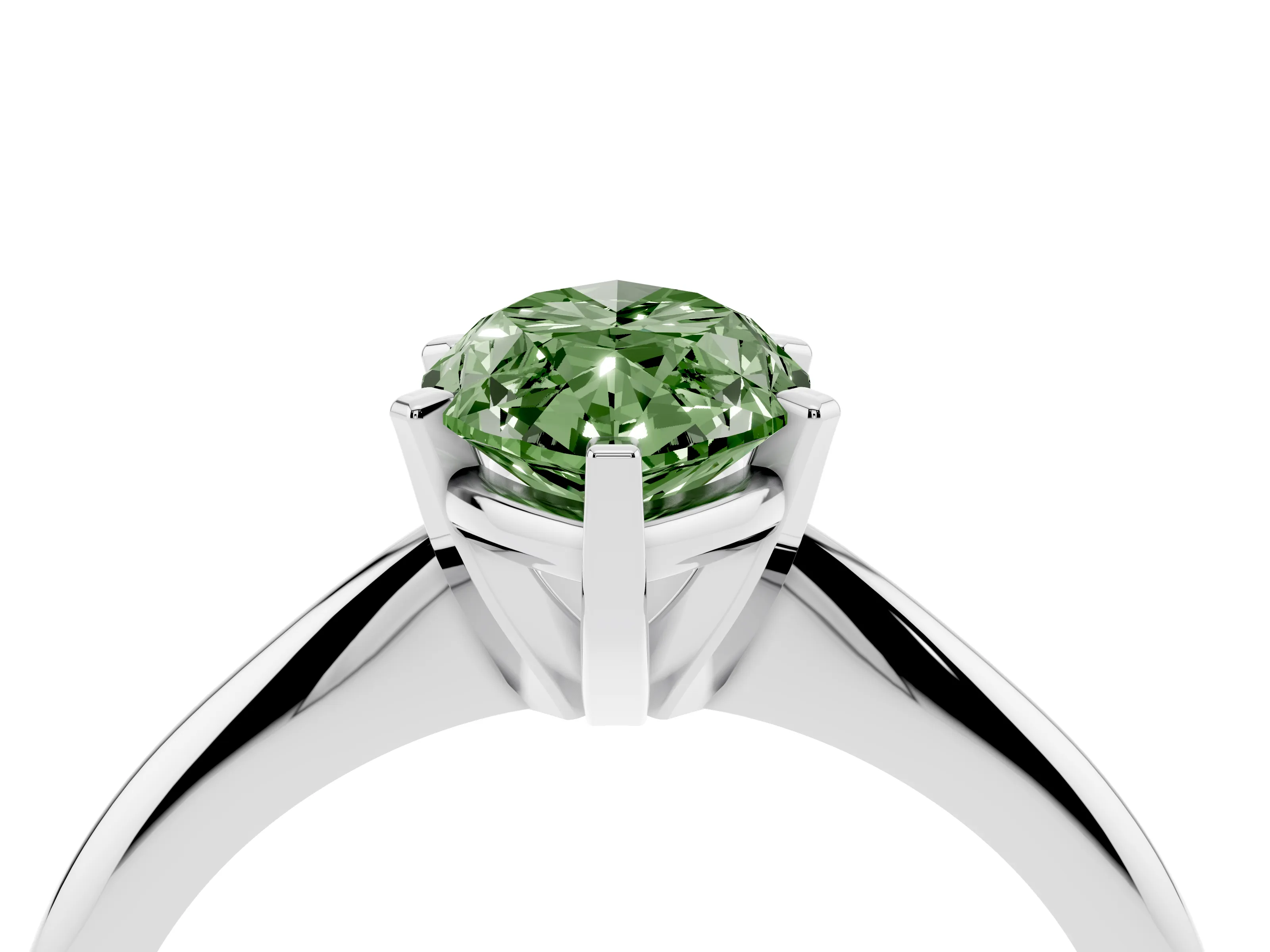 Fancy Green Marquise Cut Diamond Solitaire Ring Set in Silver with Prong Setting on a Plain Round Band