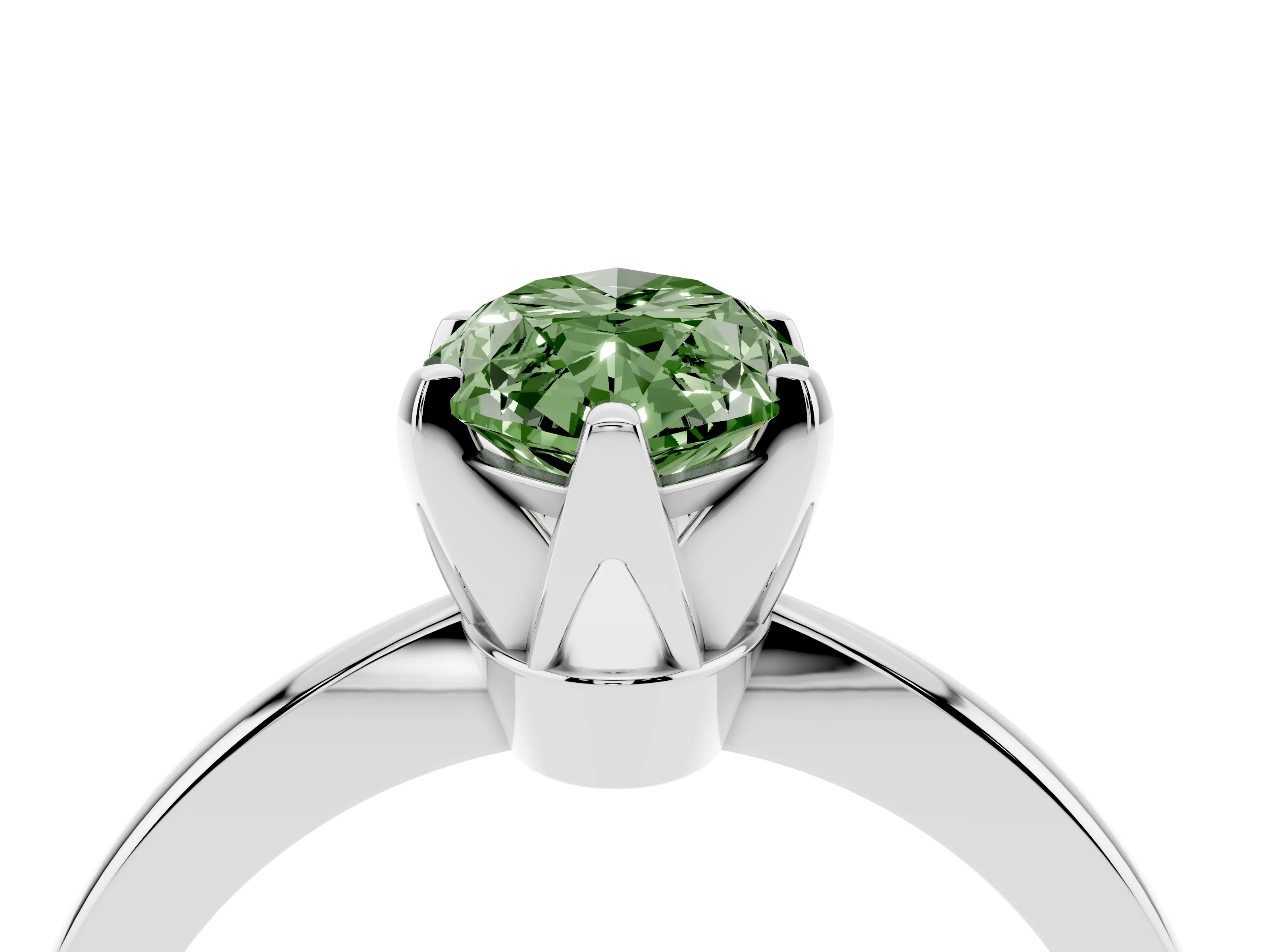 Fancy Green Marquise Cut Diamond Solitaire Engagement Ring Set in White gold with Slim Tapered Solitaire Band